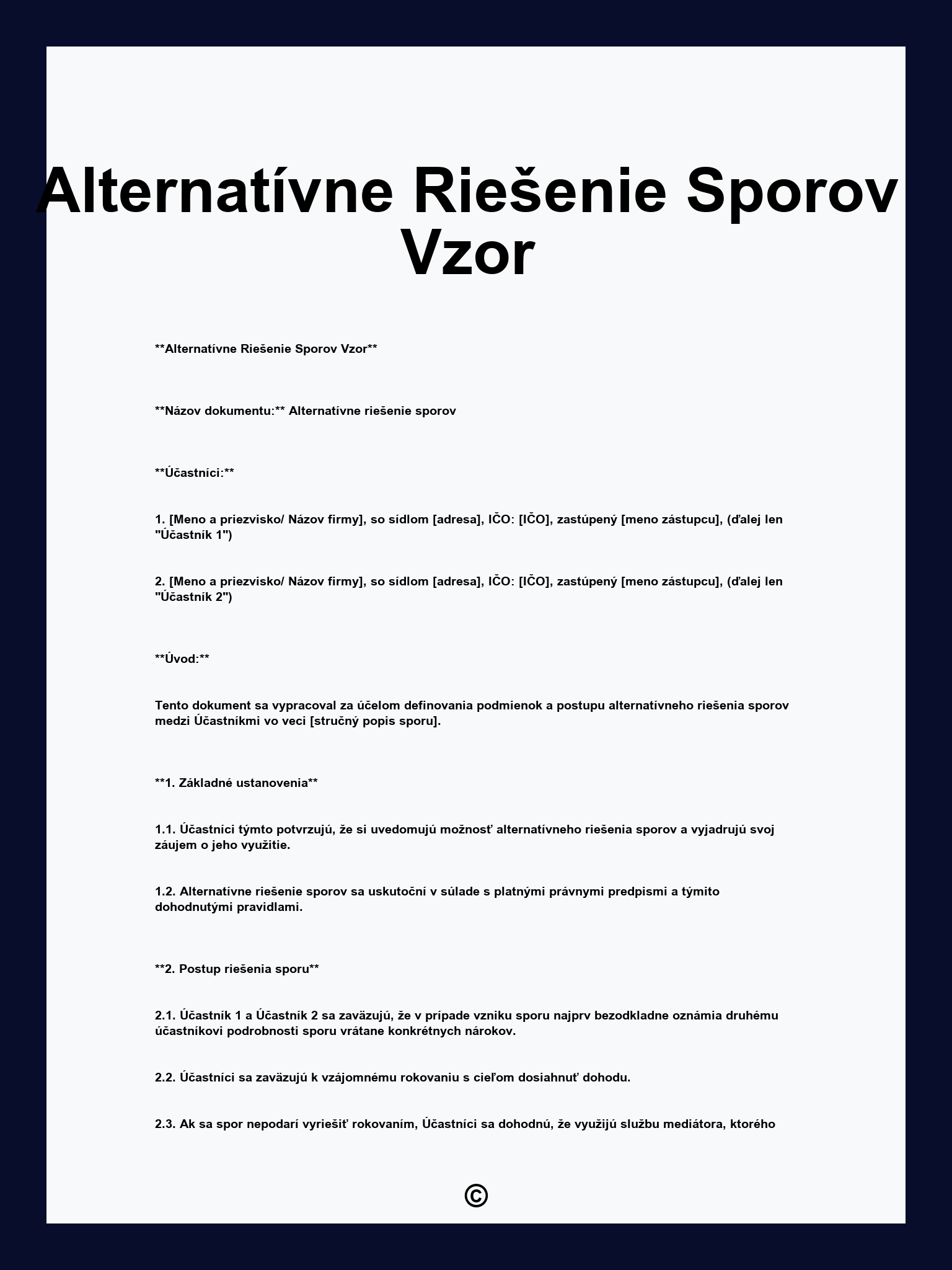 Alternatívne Riešenie Sporov Vzor