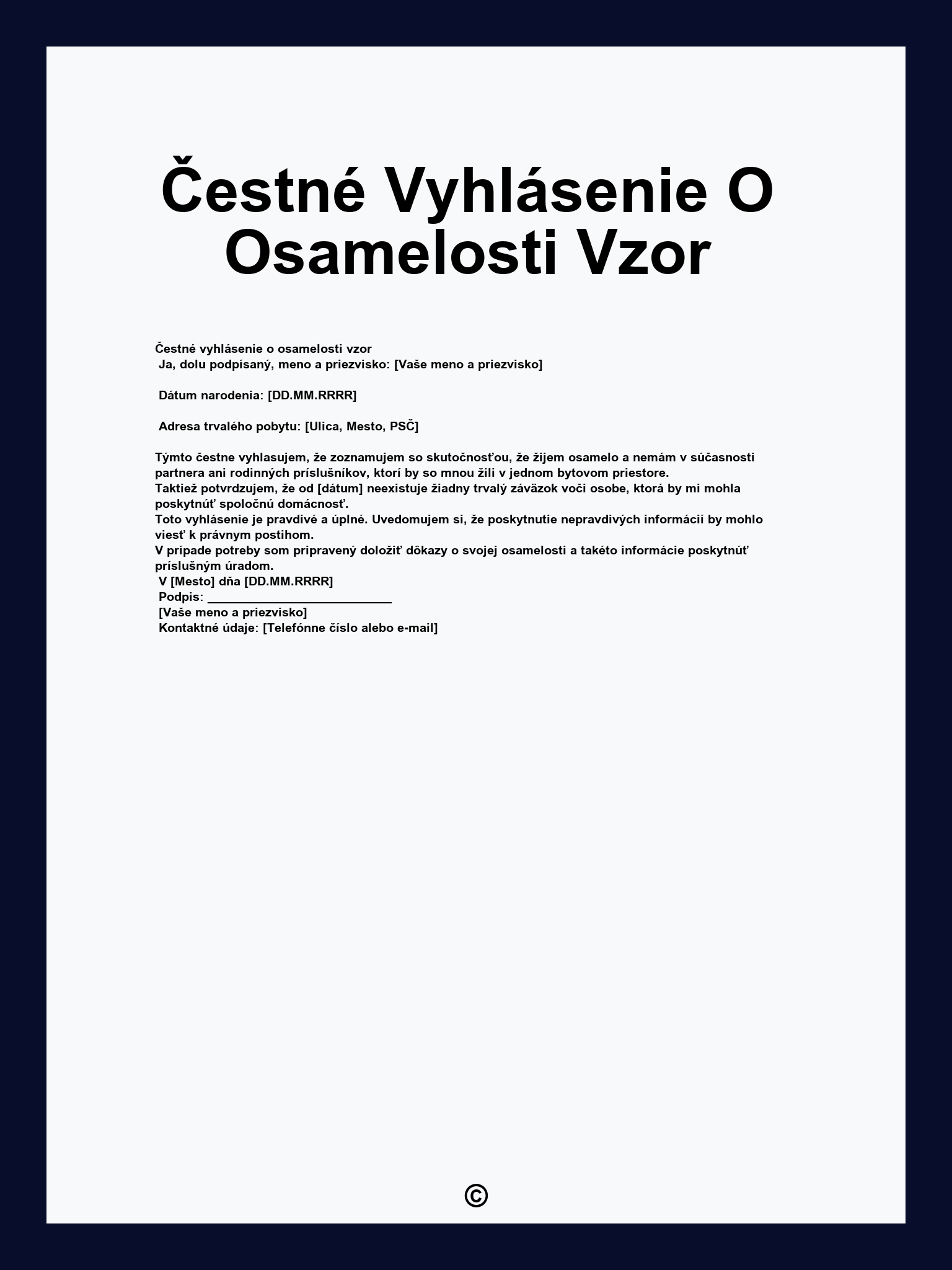 Čestné Vyhlásenie O Osamelosti Vzor