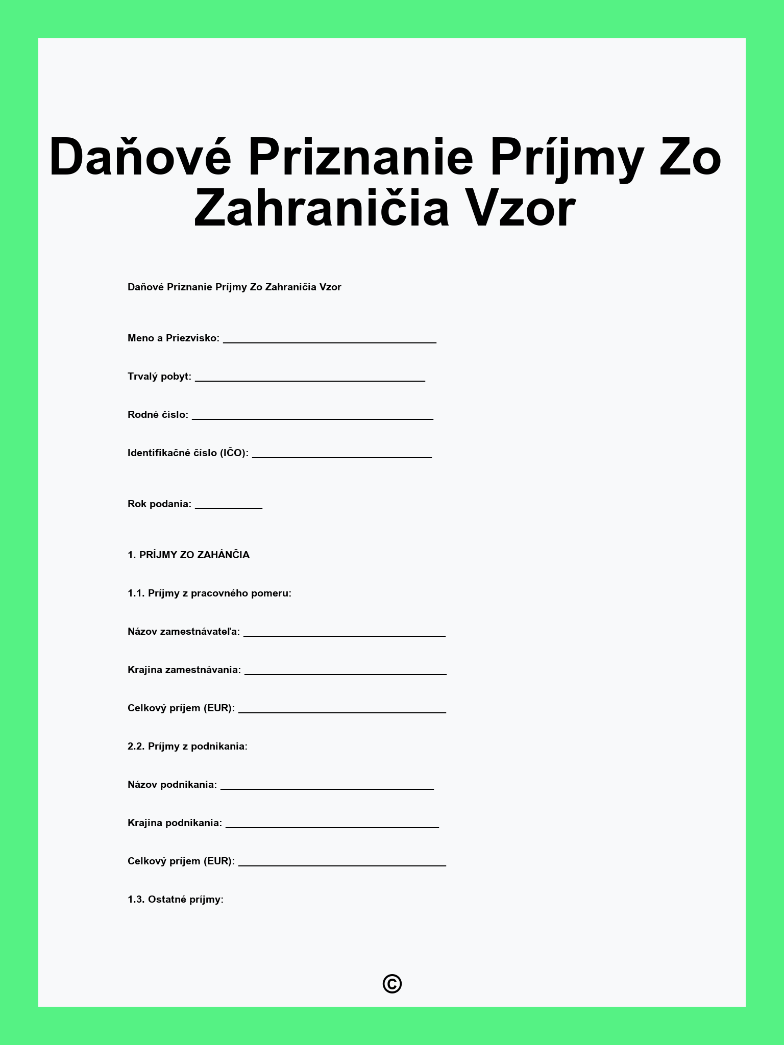 Daňové Priznanie Príjmy Zo Zahraničia Vzor