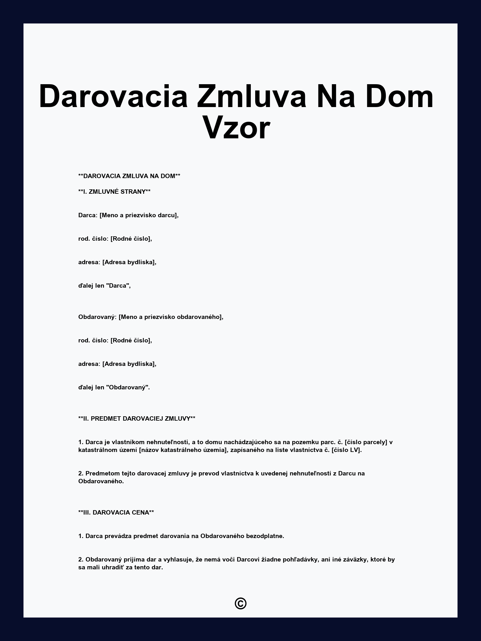Darovacia Zmluva Na Dom Vzor