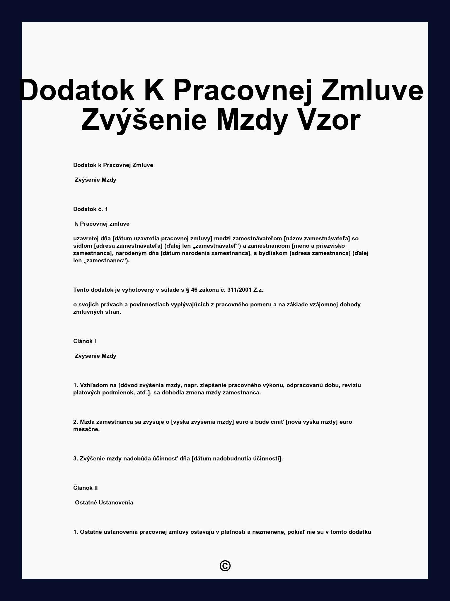 Dodatok K Pracovnej Zmluve Zvýšenie Mzdy Vzor