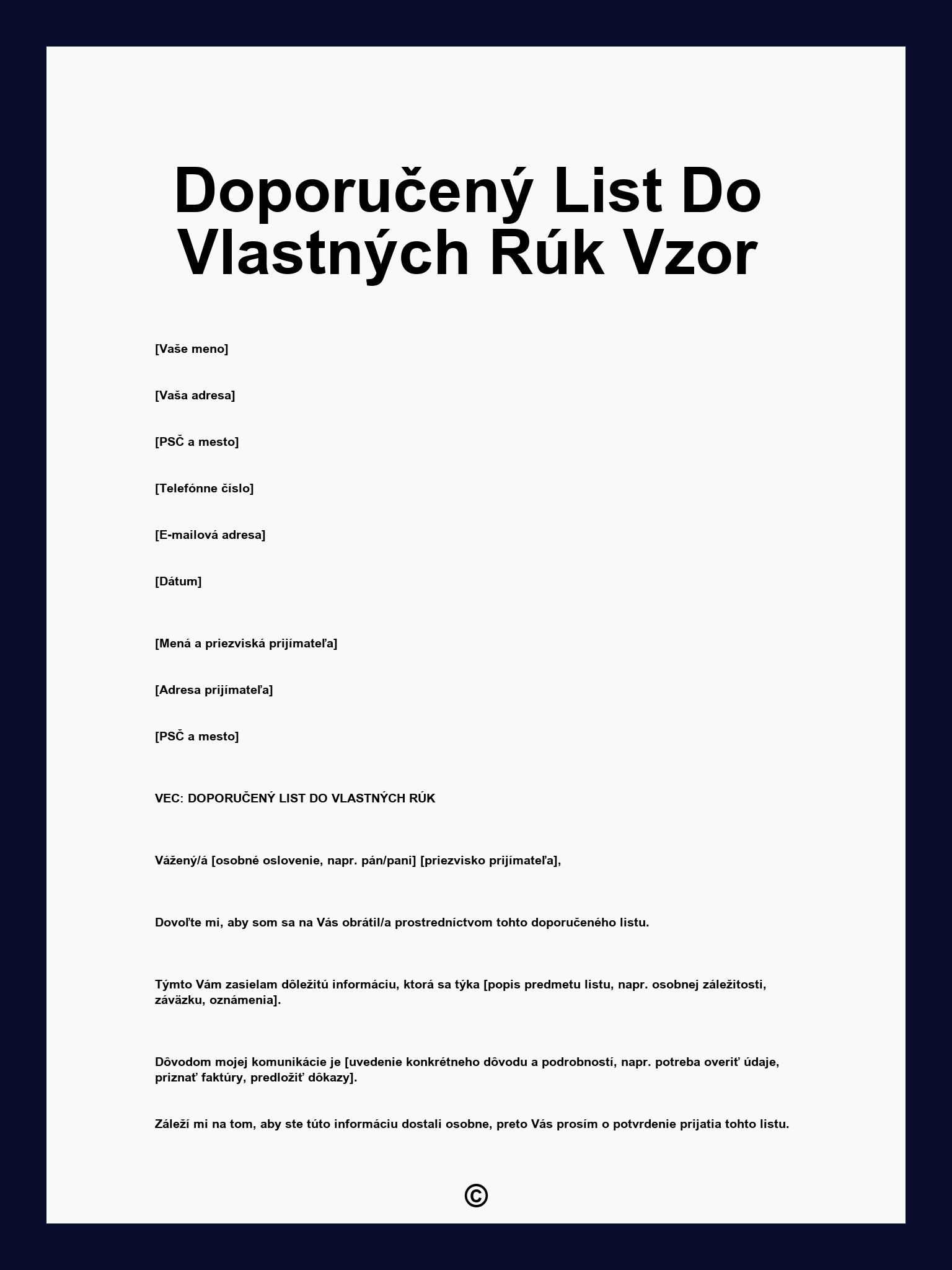 Doporučený List Do Vlastných Rúk Vzor