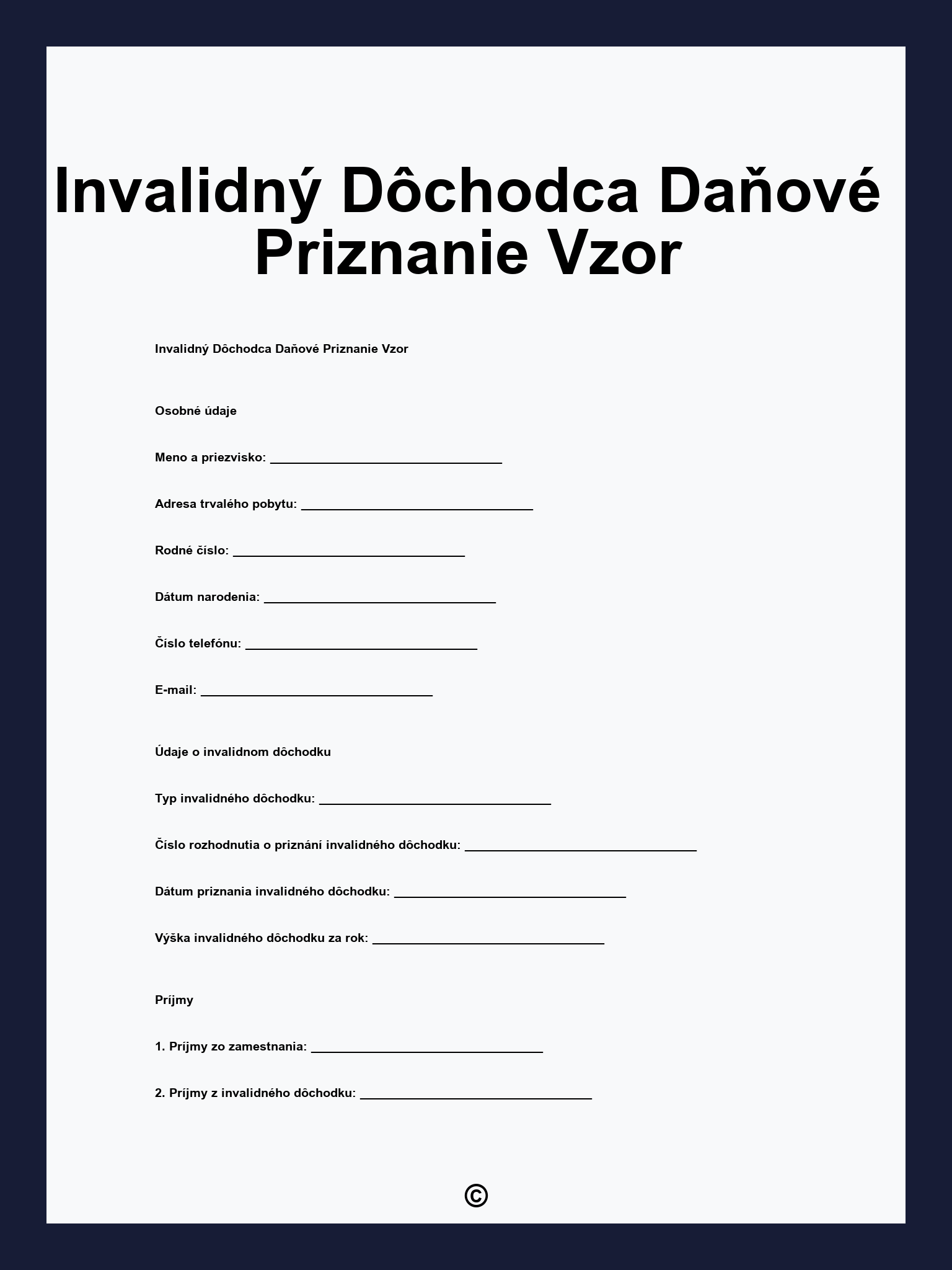 Invalidný Dôchodca Daňové Priznanie Vzor