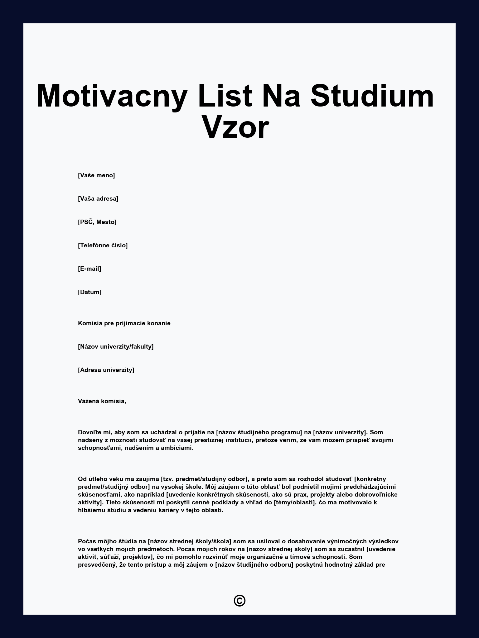 Motivacny List Na Studium Vzor