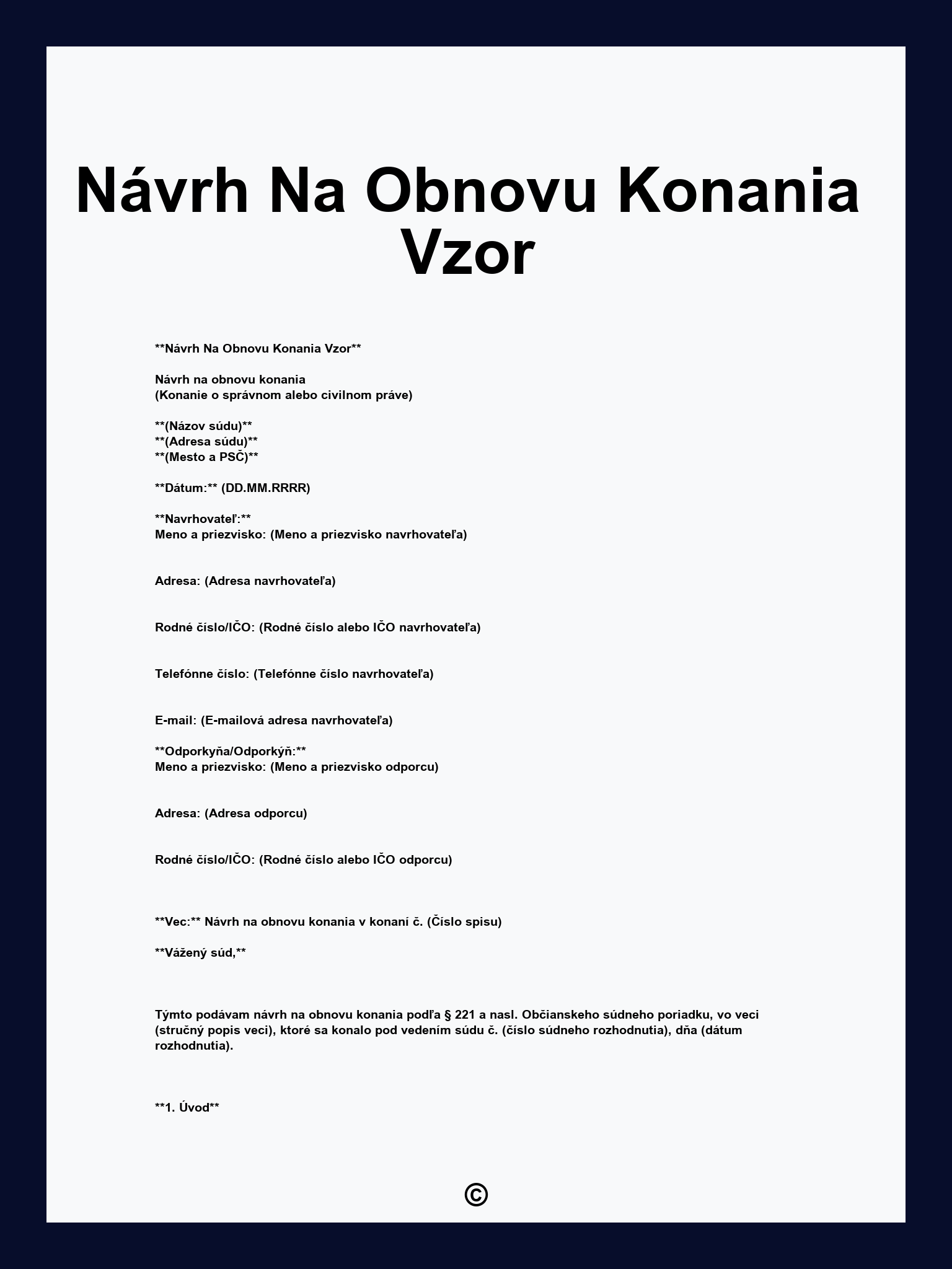 Návrh Na Obnovu Konania Vzor