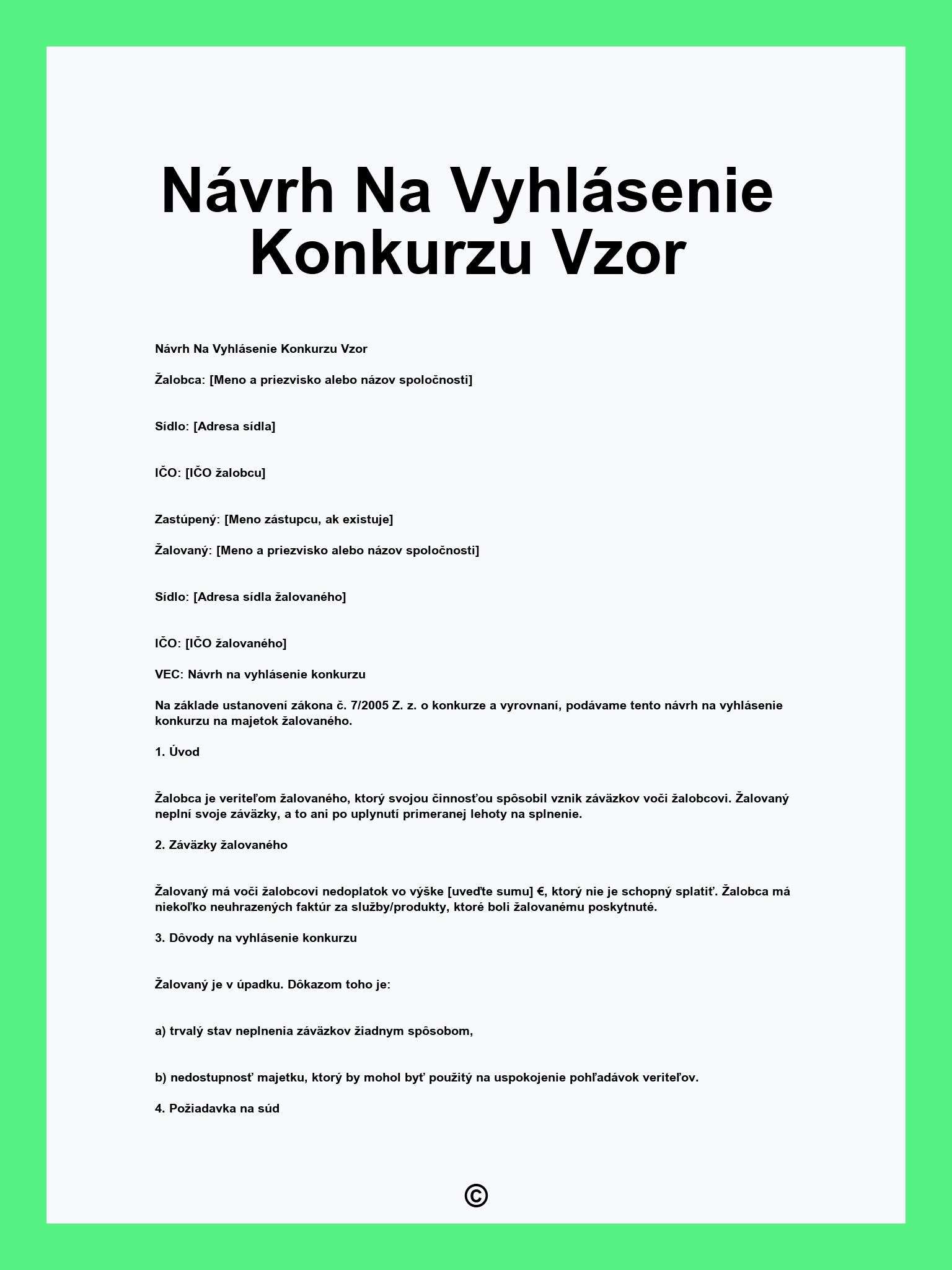 Návrh Na Vyhlásenie Konkurzu Vzor