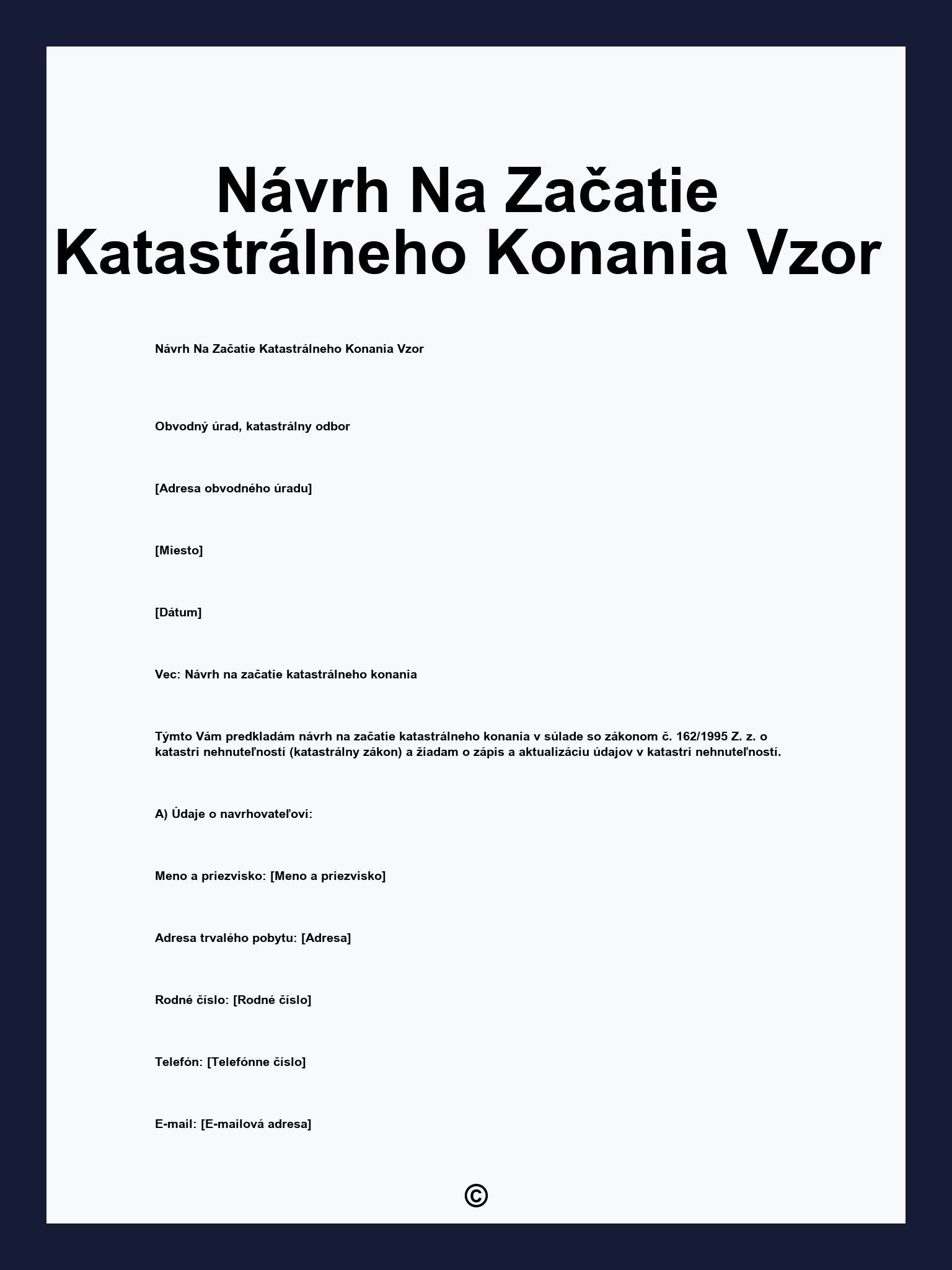 Návrh Na Začatie Katastrálneho Konania Vzor