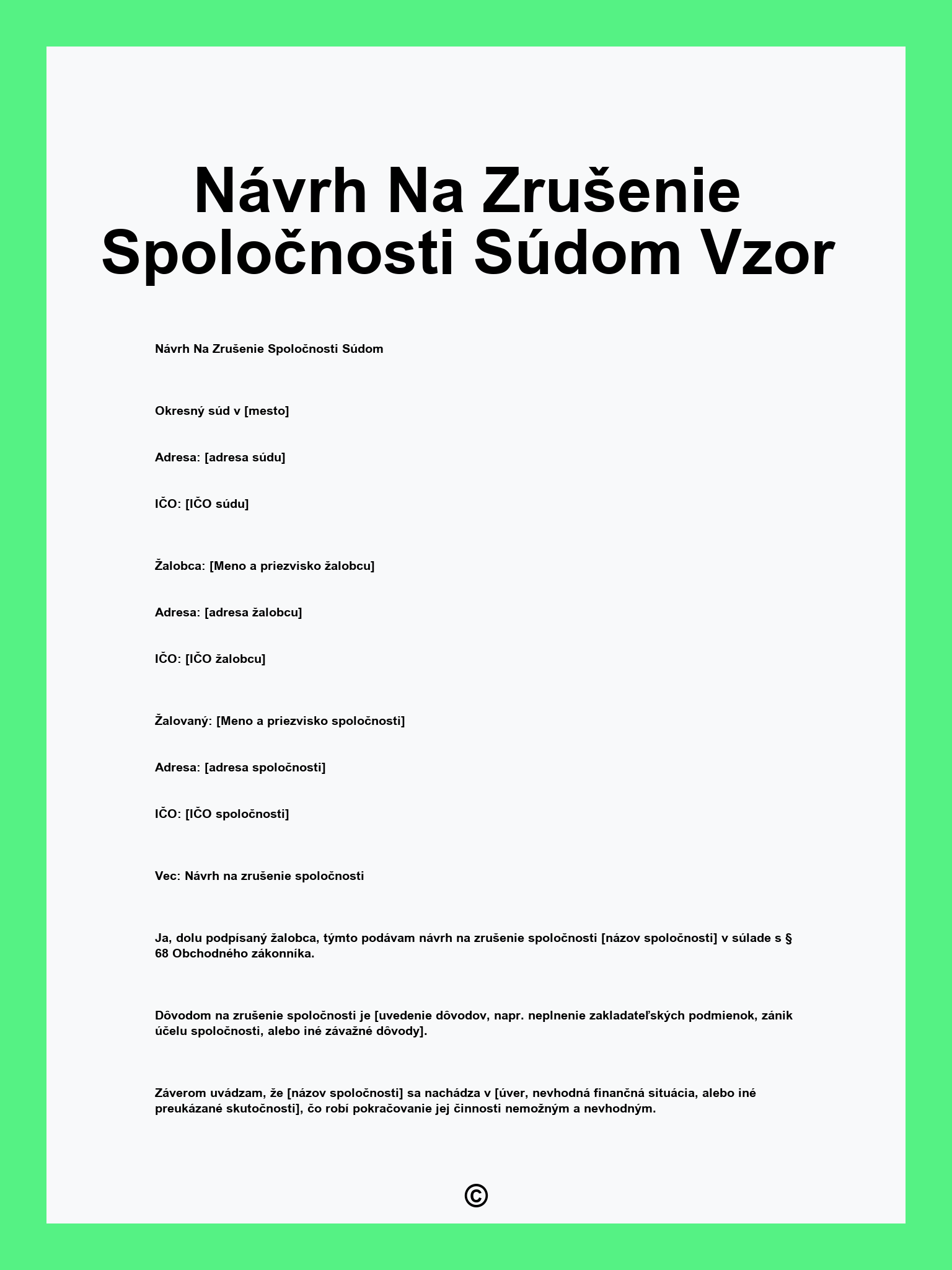 Návrh Na Zrušenie Spoločnosti Súdom Vzor