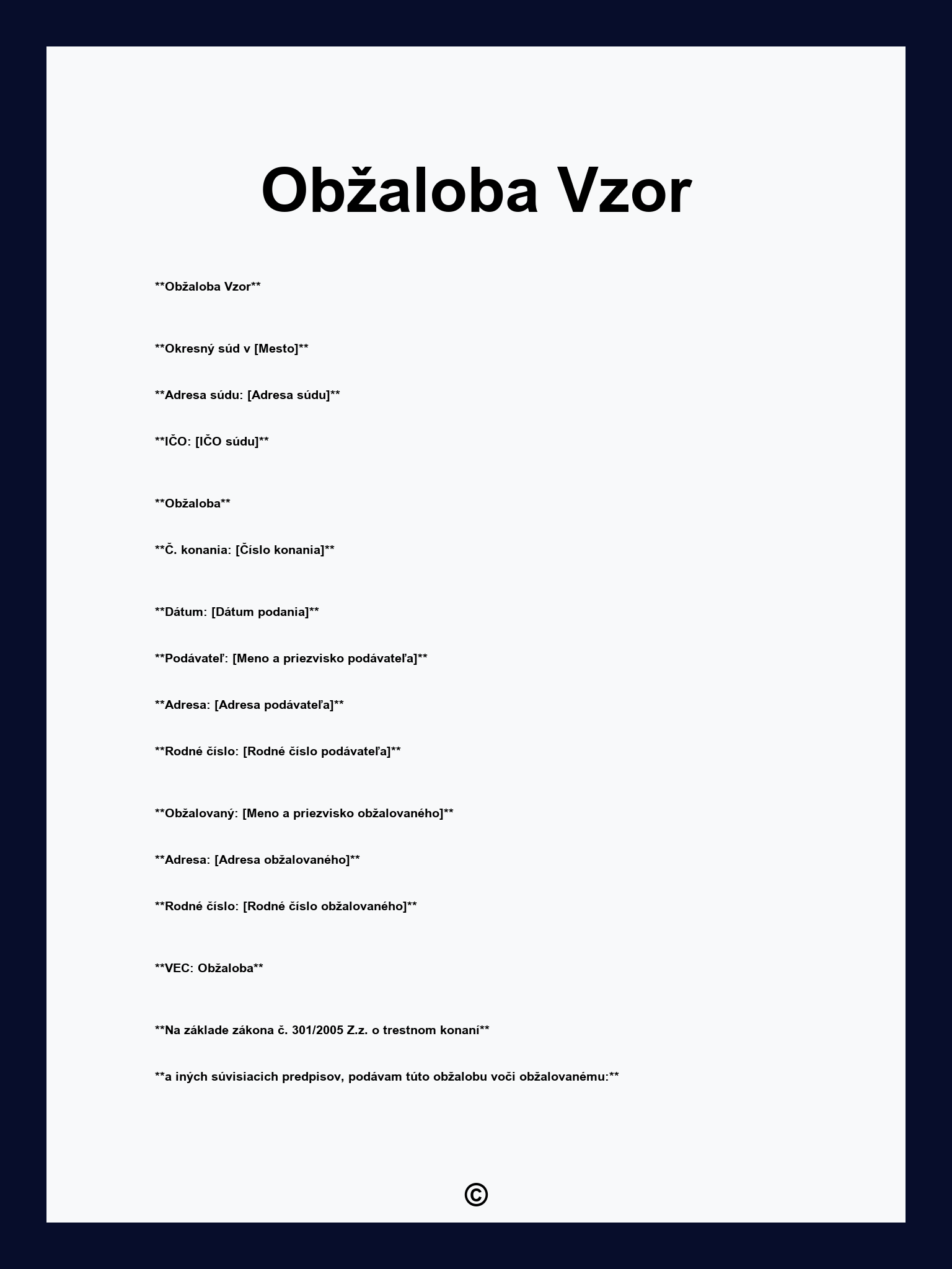 Obžaloba Vzor