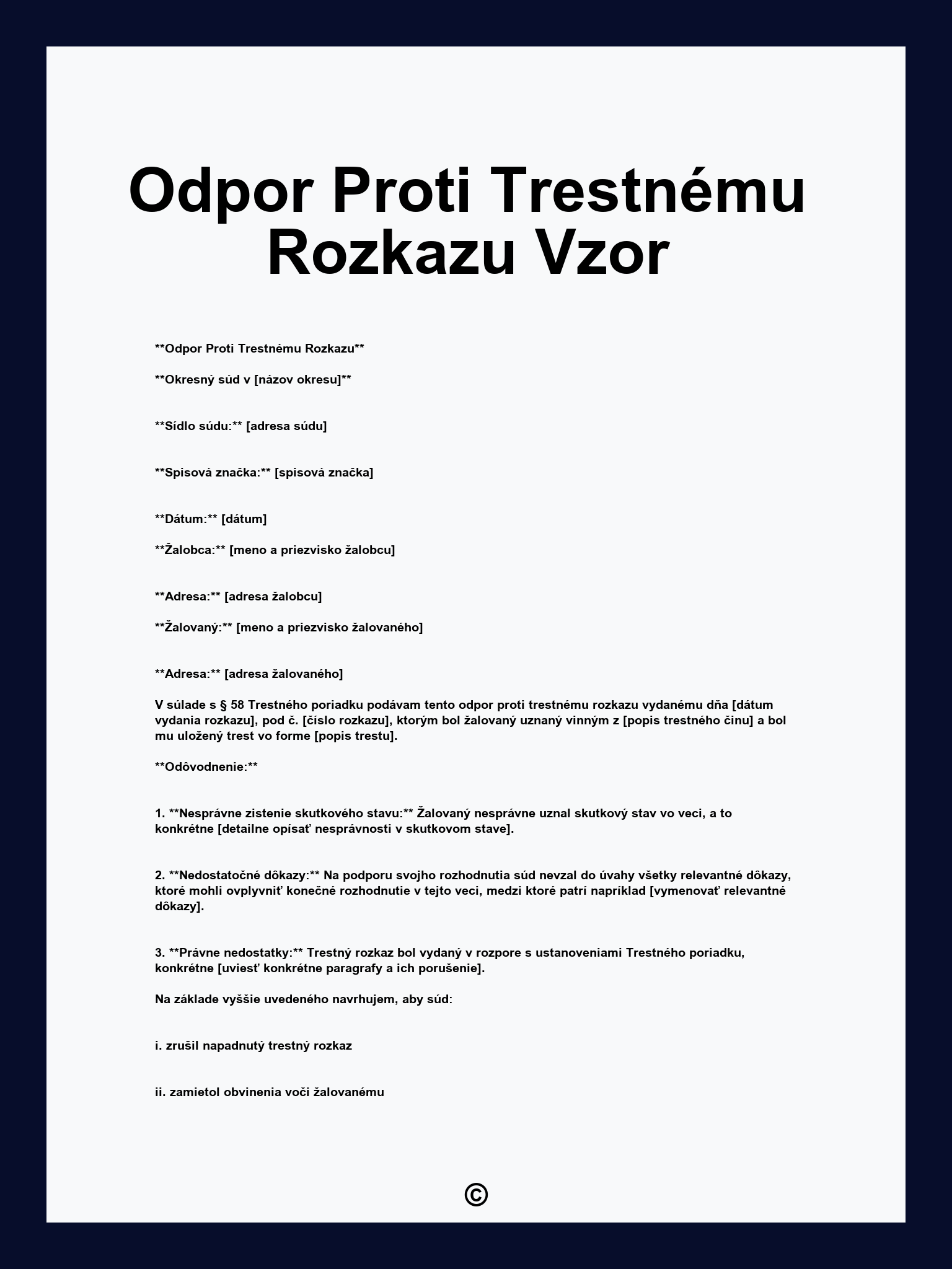 Odpor Proti Trestnému Rozkazu Vzor