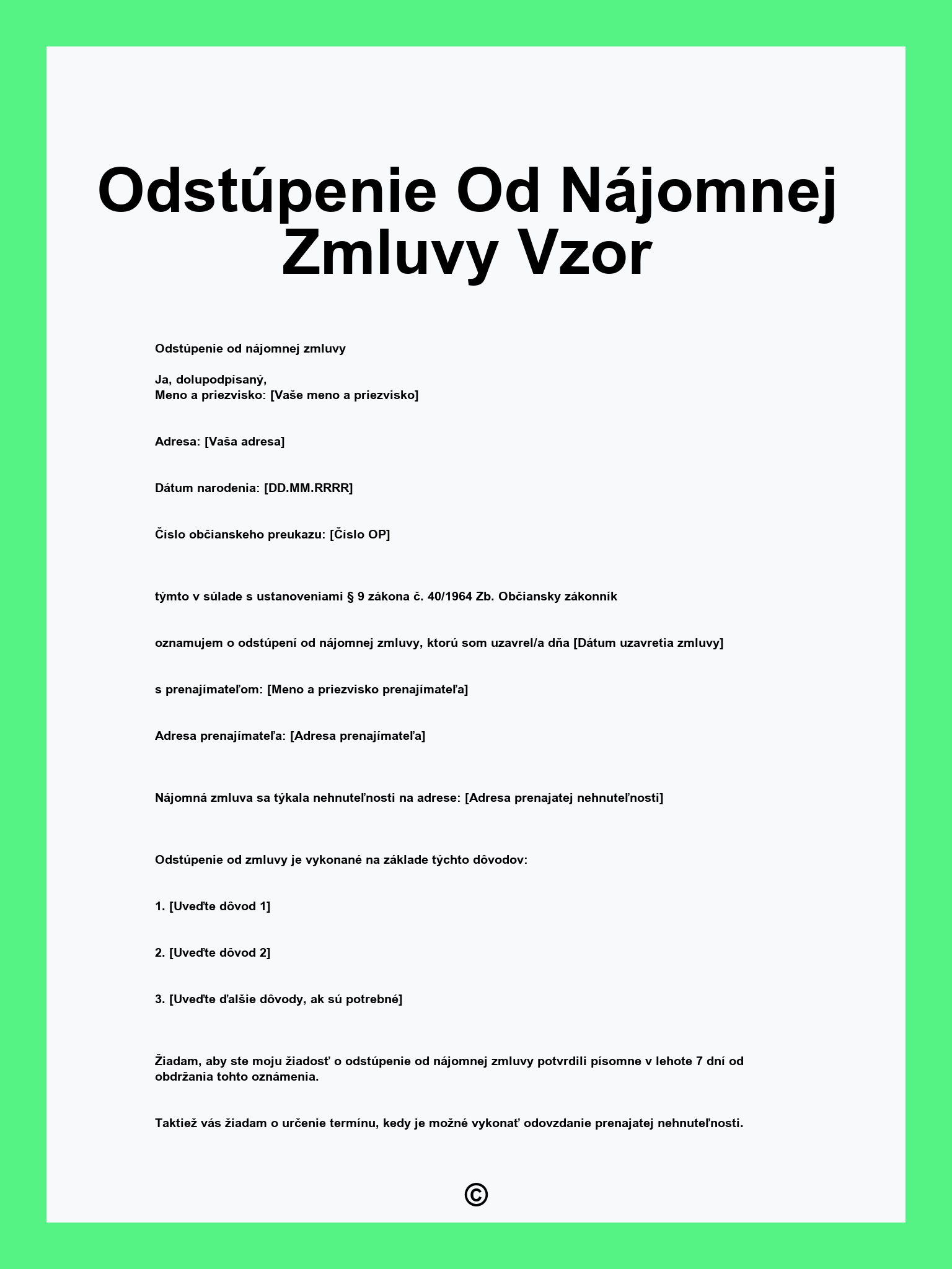 Odstúpenie Od Nájomnej Zmluvy Vzor