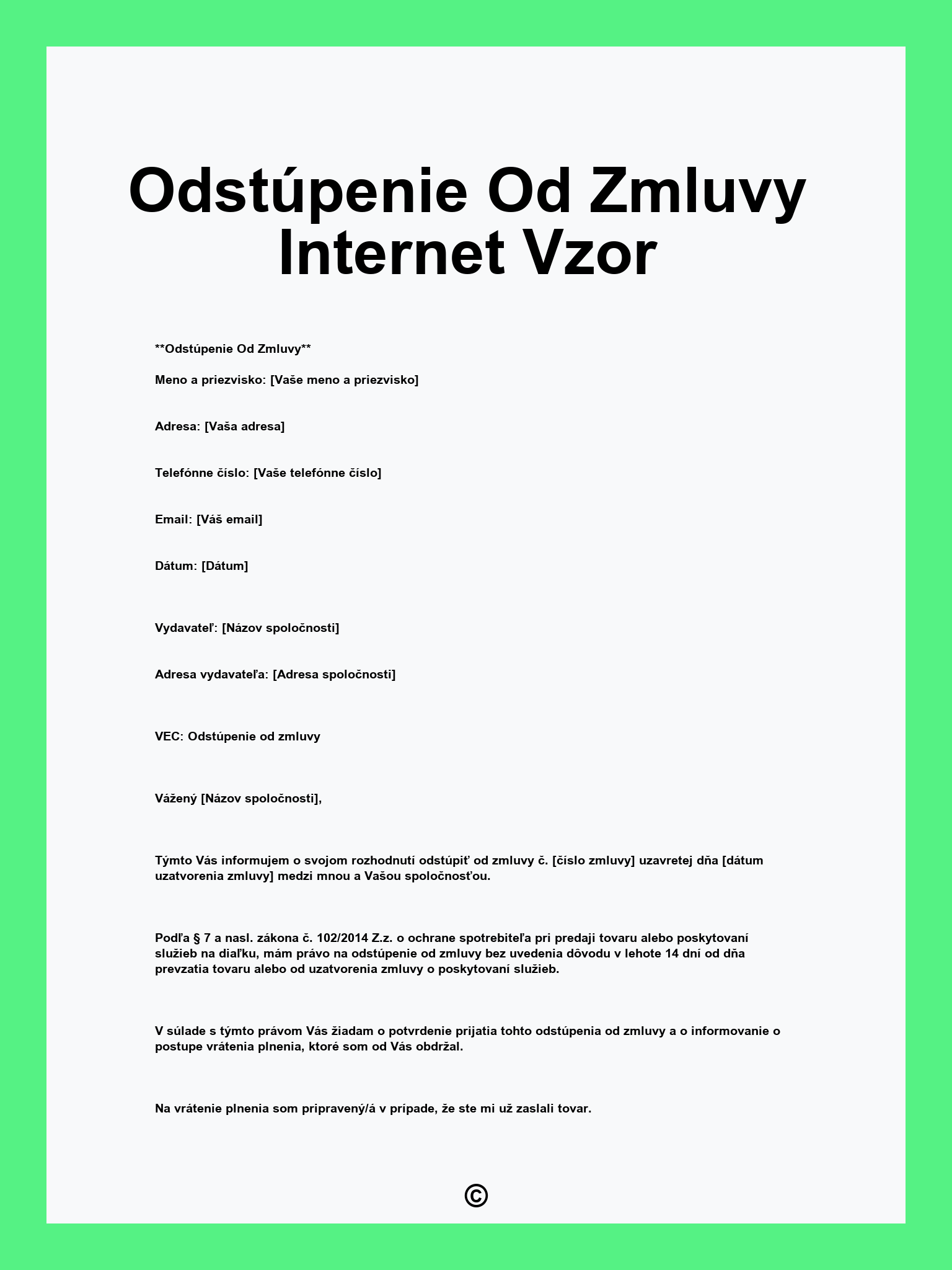 Odstúpenie Od Zmluvy Internet Vzor