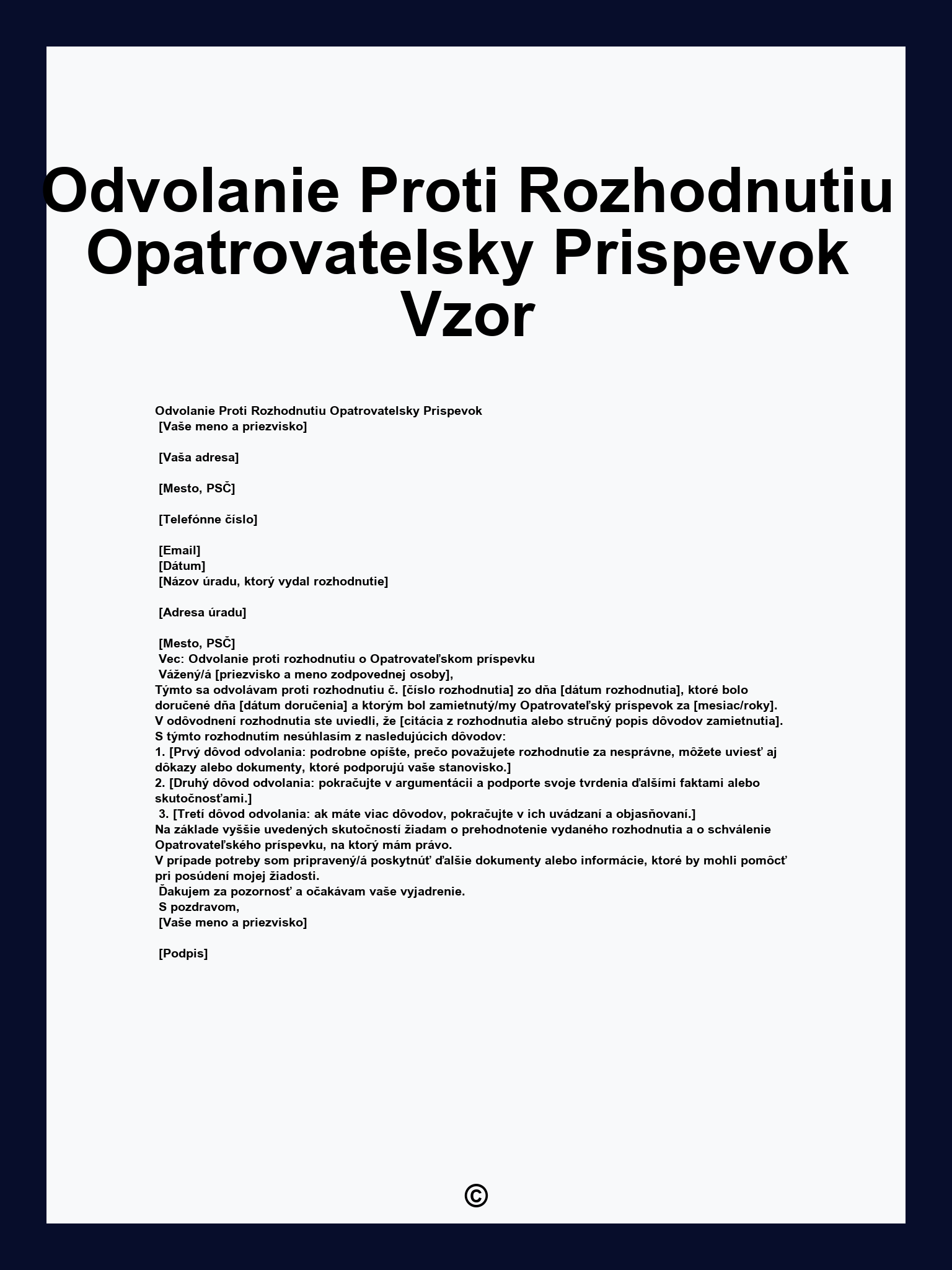 Odvolanie Proti Rozhodnutiu Opatrovatelsky Prispevok Vzor