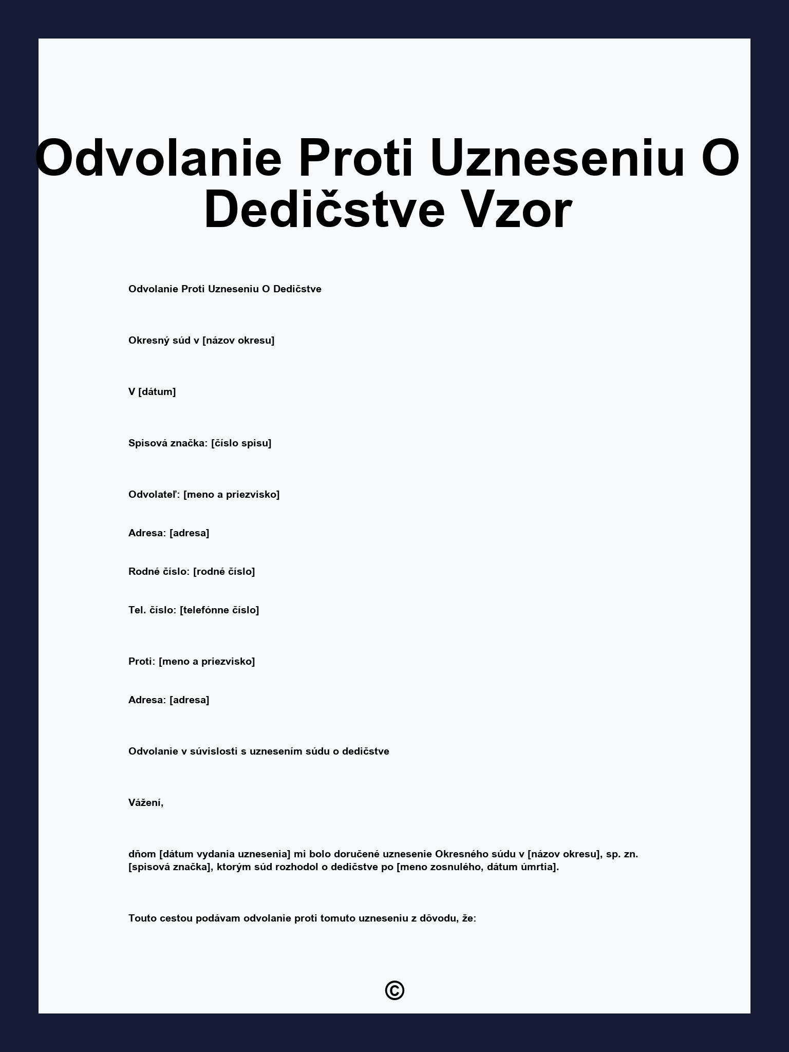 Odvolanie Proti Uzneseniu O Dedičstve Vzor