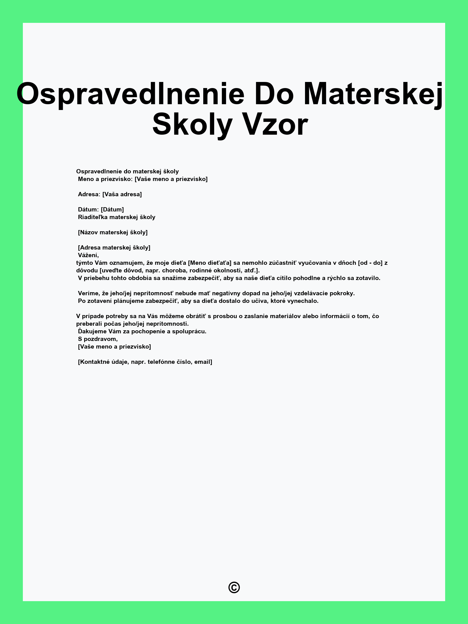 Ospravedlnenie Do Materskej Skoly Vzor