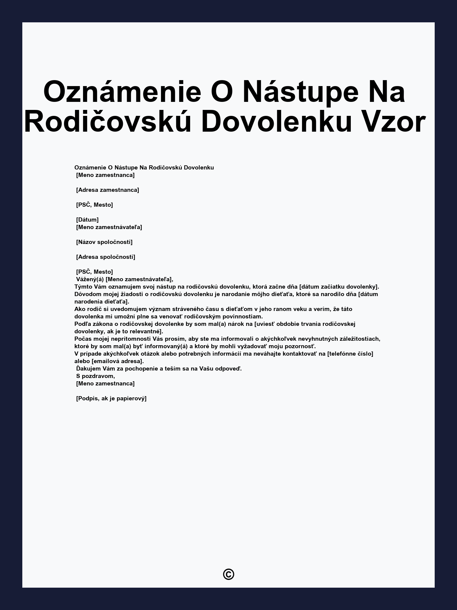 Oznámenie O Nástupe Na Rodičovskú Dovolenku Vzor