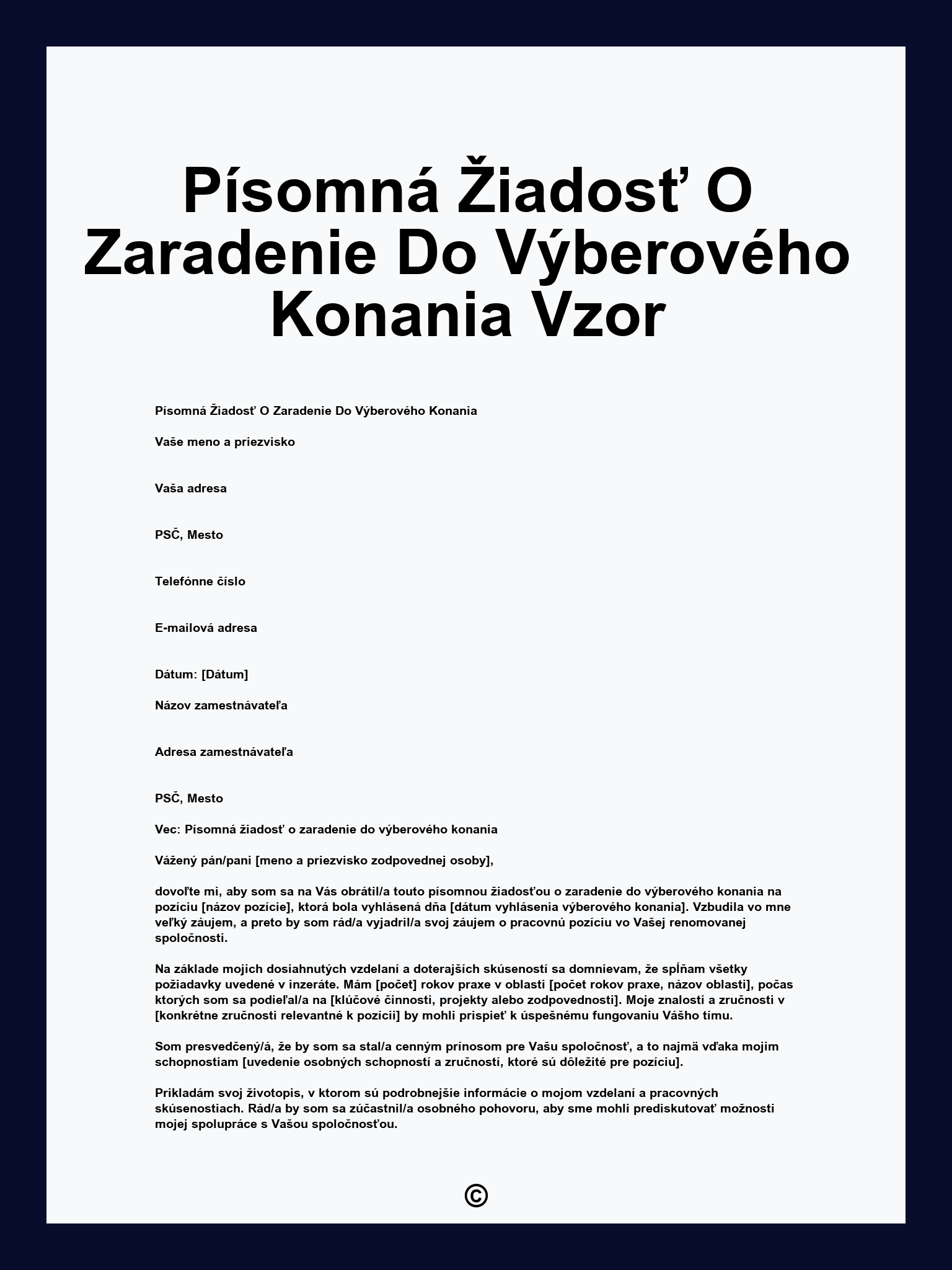 Psomn iados O Zaradenie Do Vberovho Konania Vzor