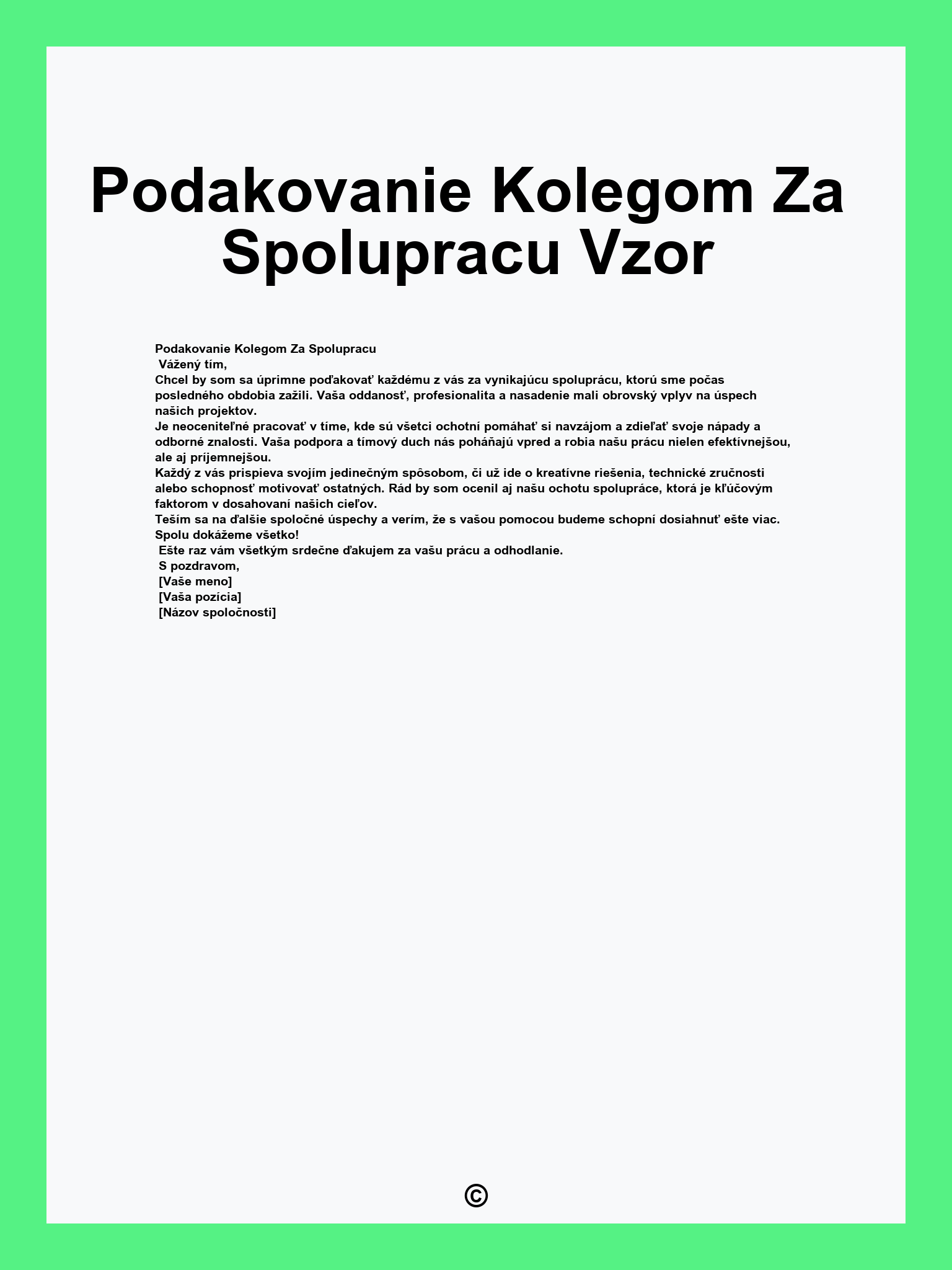 Podakovanie Kolegom Za Spolupracu Vzor