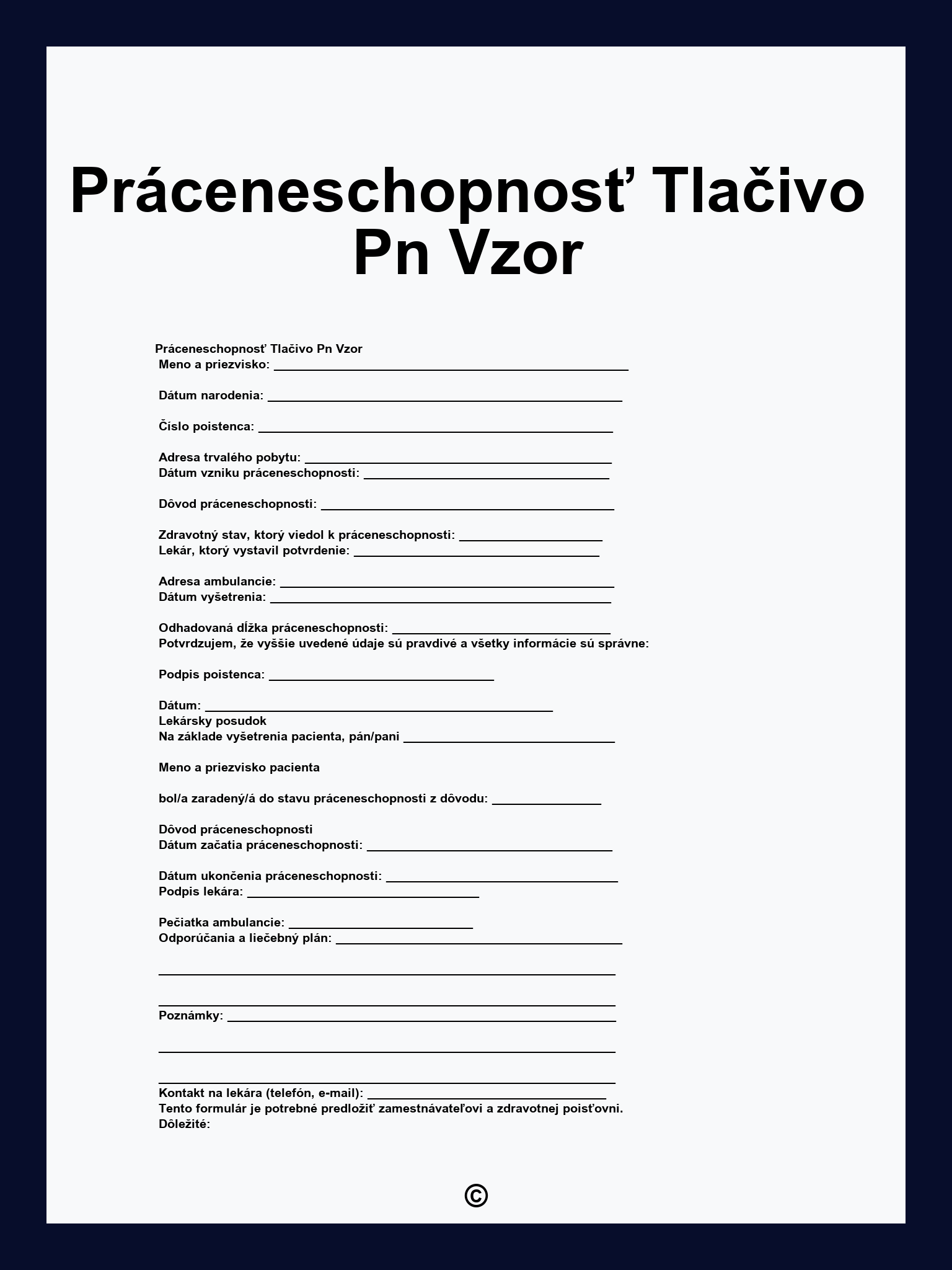 Práceneschopnosť Tlačivo Pn Vzor