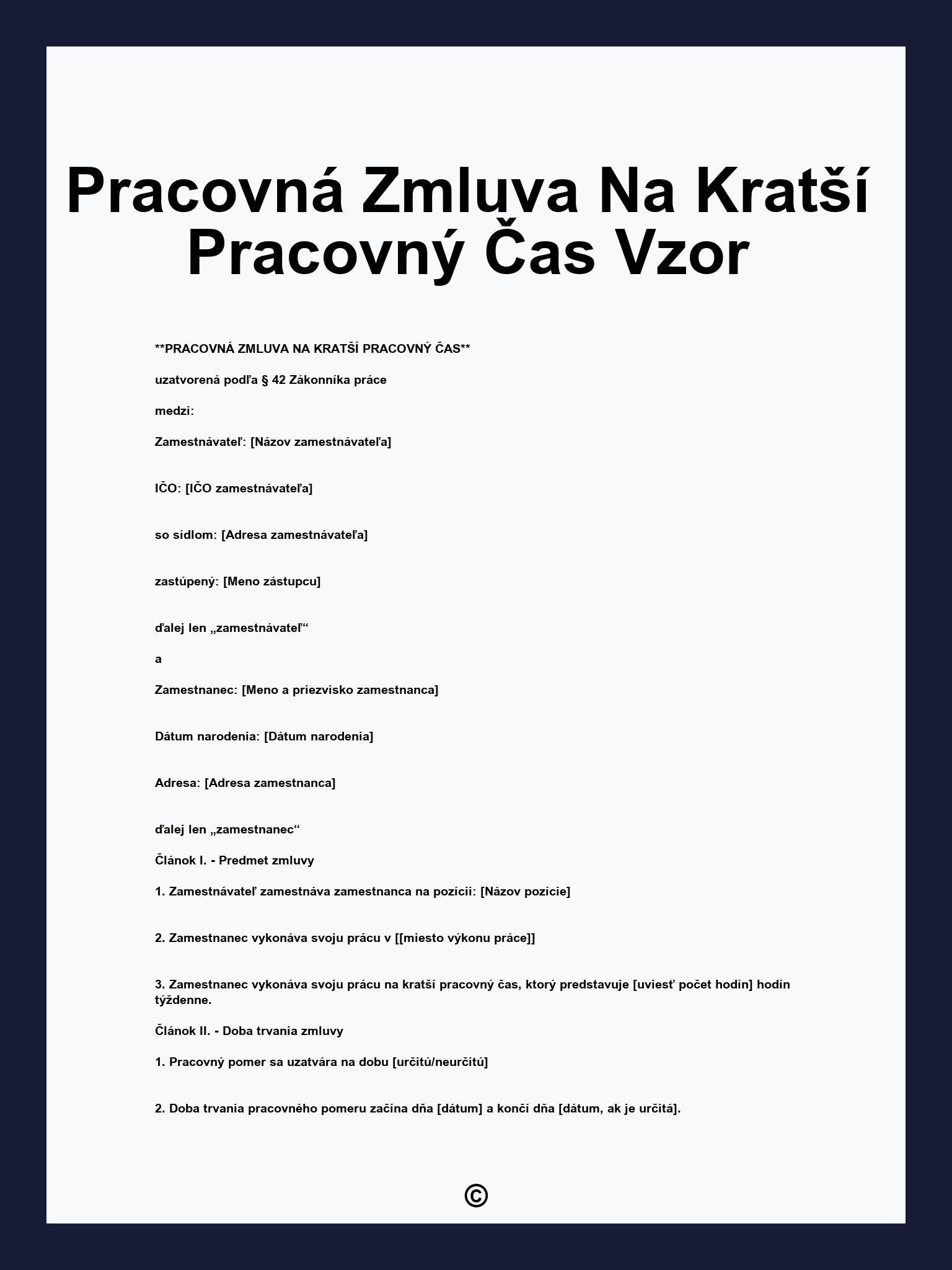 Pracovná Zmluva Na Kratší Pracovný Čas Vzor