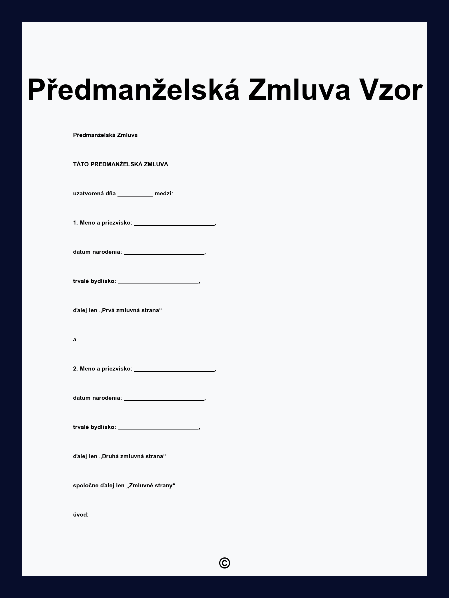 Předmanželská Zmluva Vzor