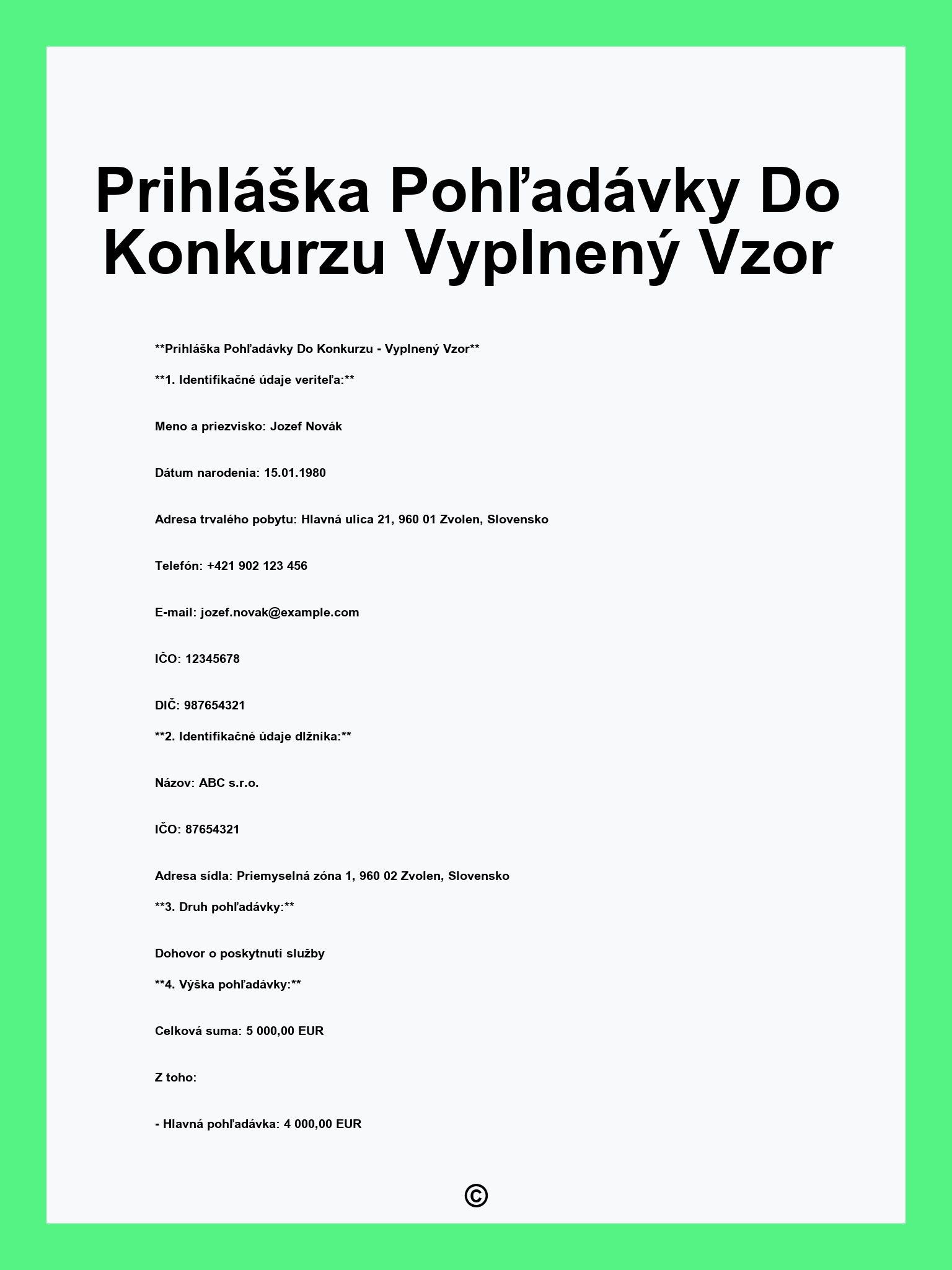 Prihláška Pohľadávky Do Konkurzu Vyplnený Vzor