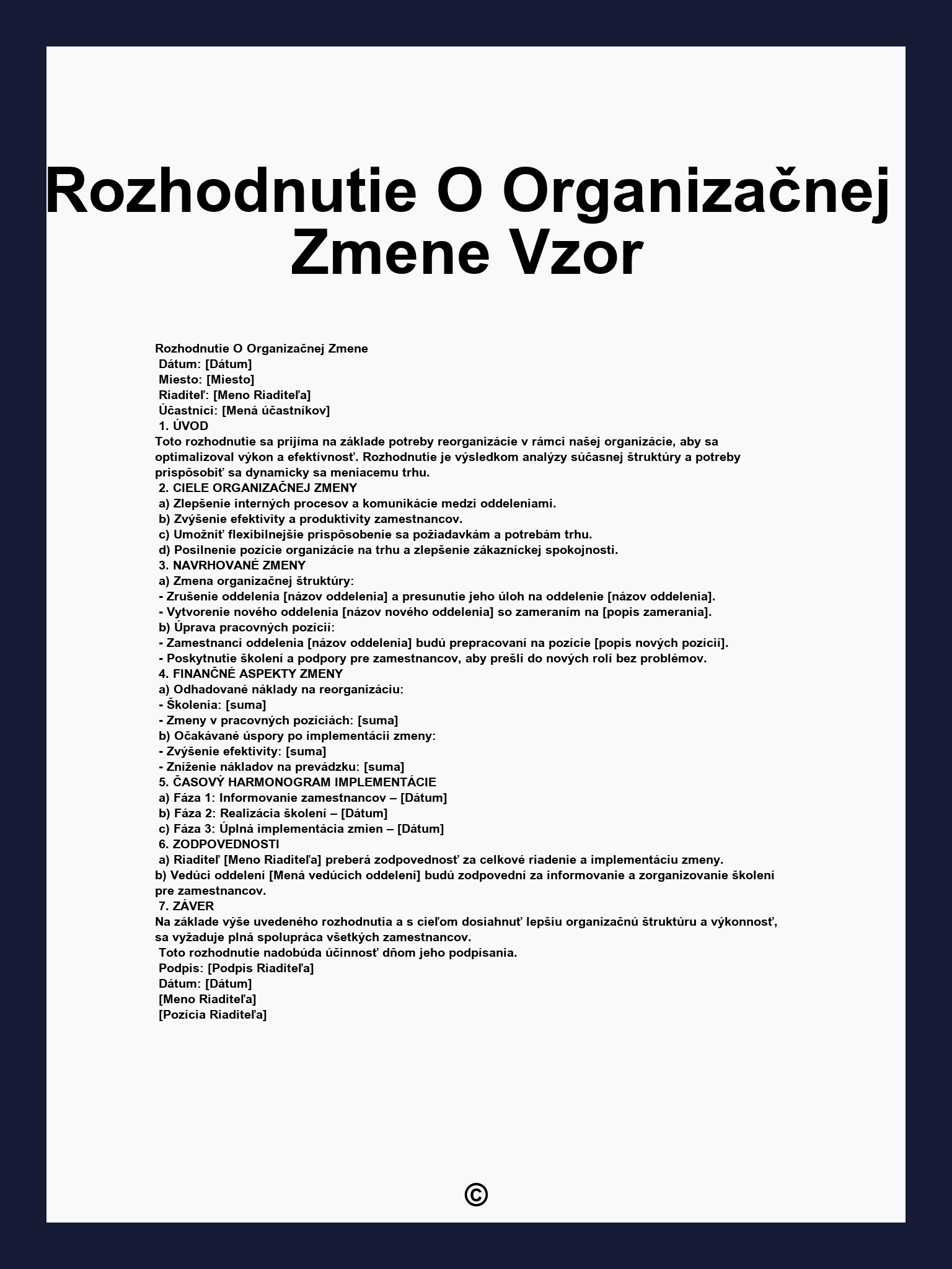 Rozhodnutie O Organizačnej Zmene Vzor