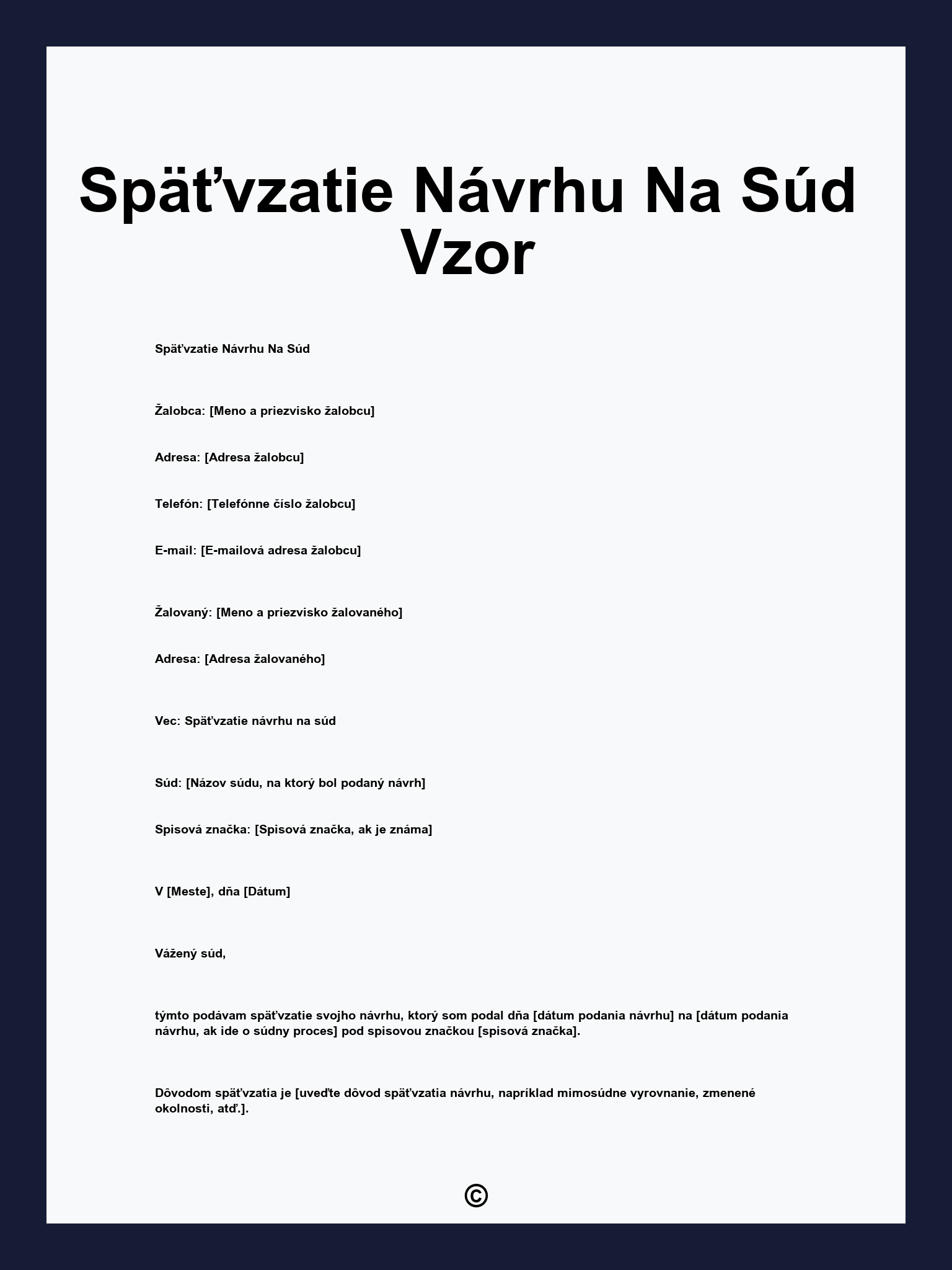Späťvzatie Návrhu Na Súd Vzor