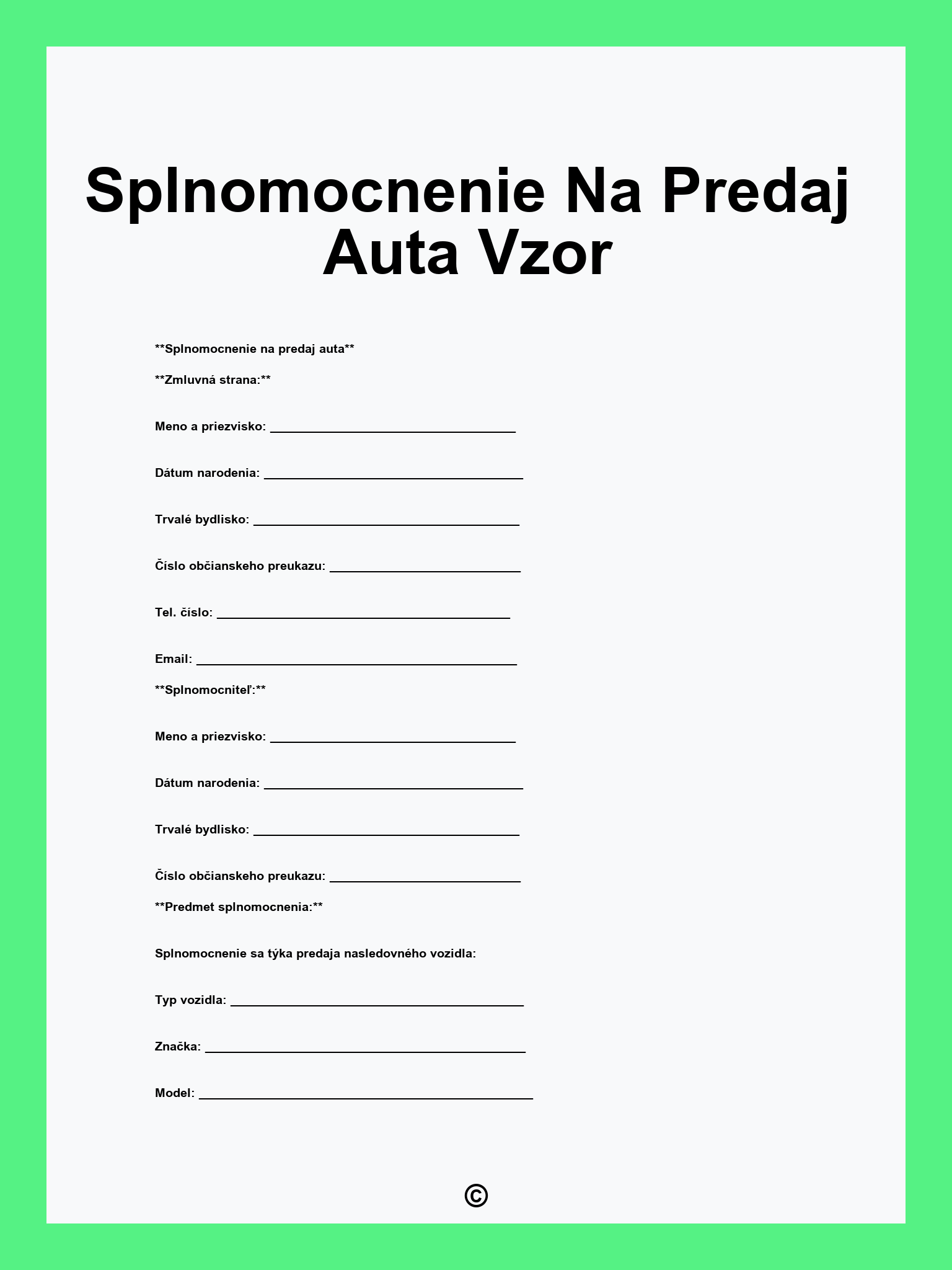 Splnomocnenie Na Predaj Auta Vzor