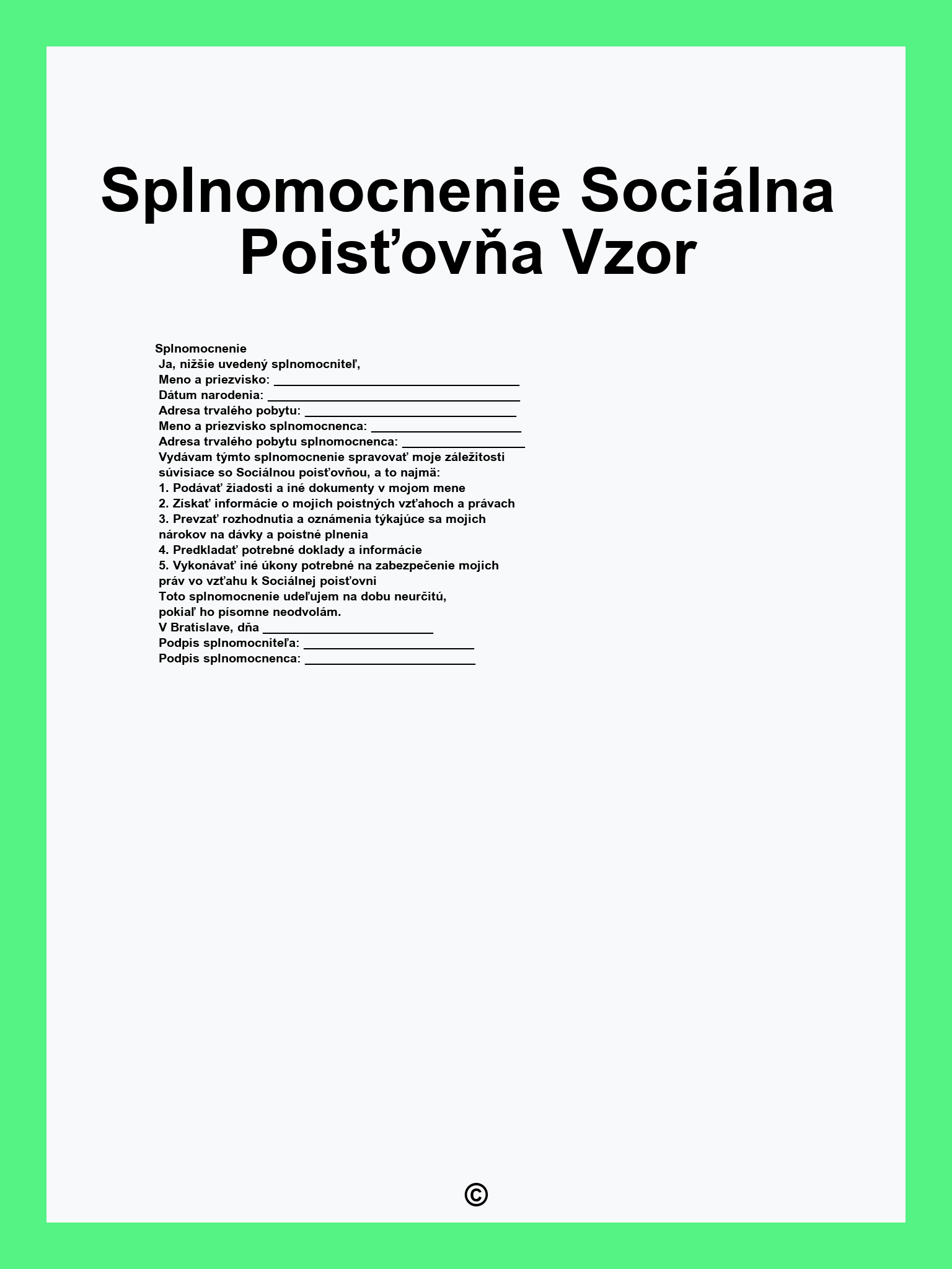Splnomocnenie Sociálna Poisťovňa Vzor