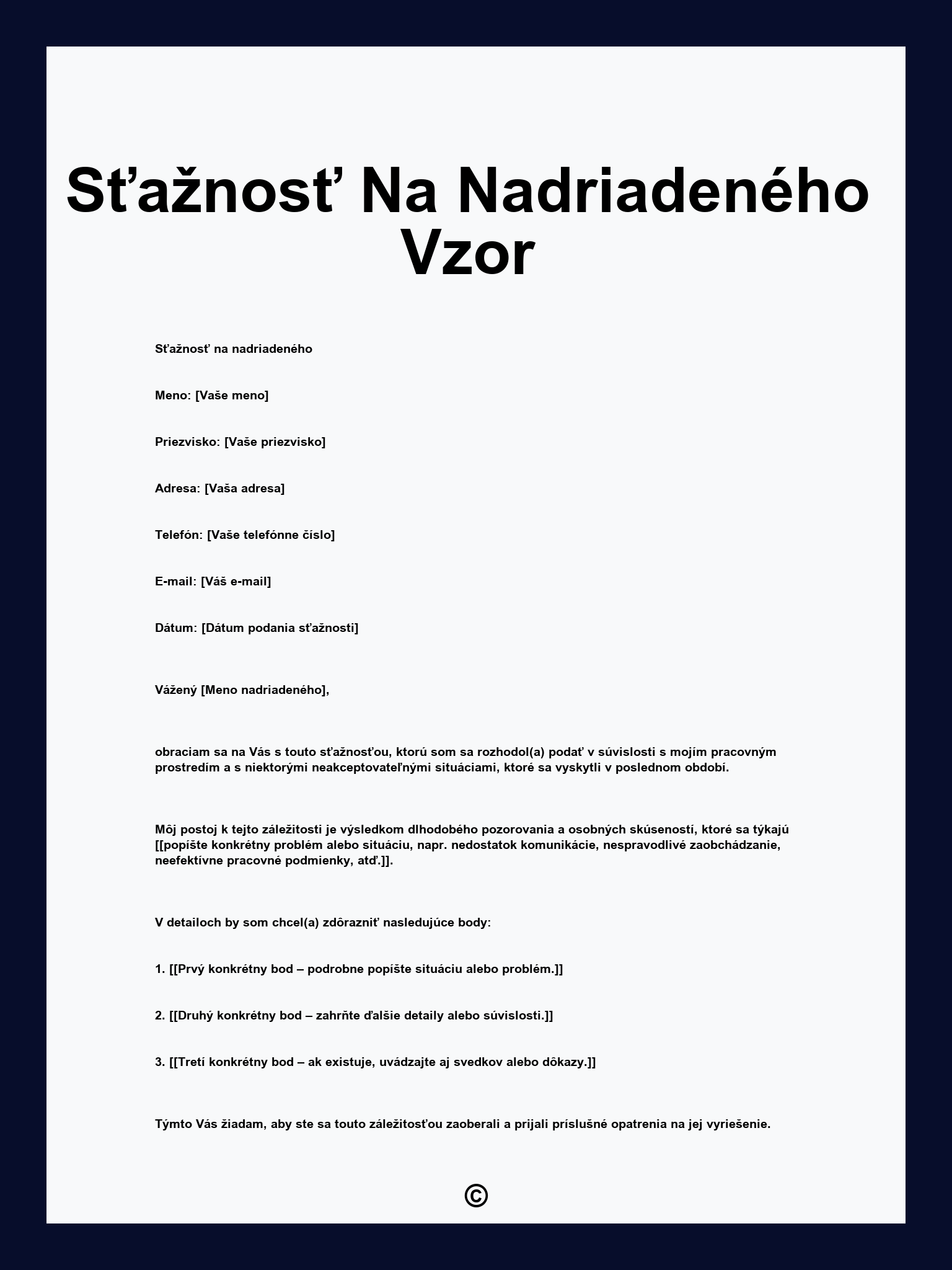Sťažnosť Na Nadriadeného Vzor
