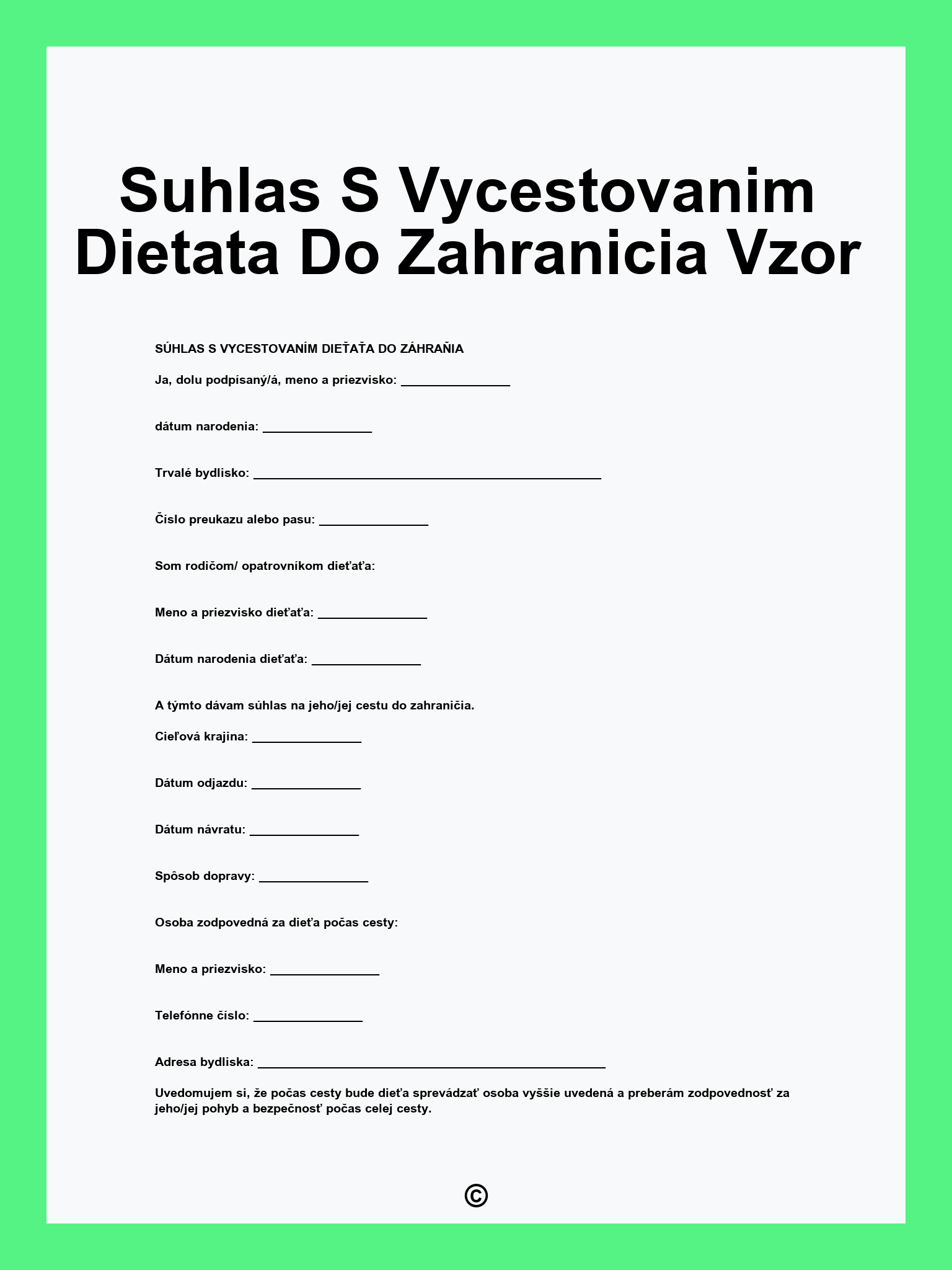 Suhlas S Vycestovanim Dietata Do Zahranicia Vzor