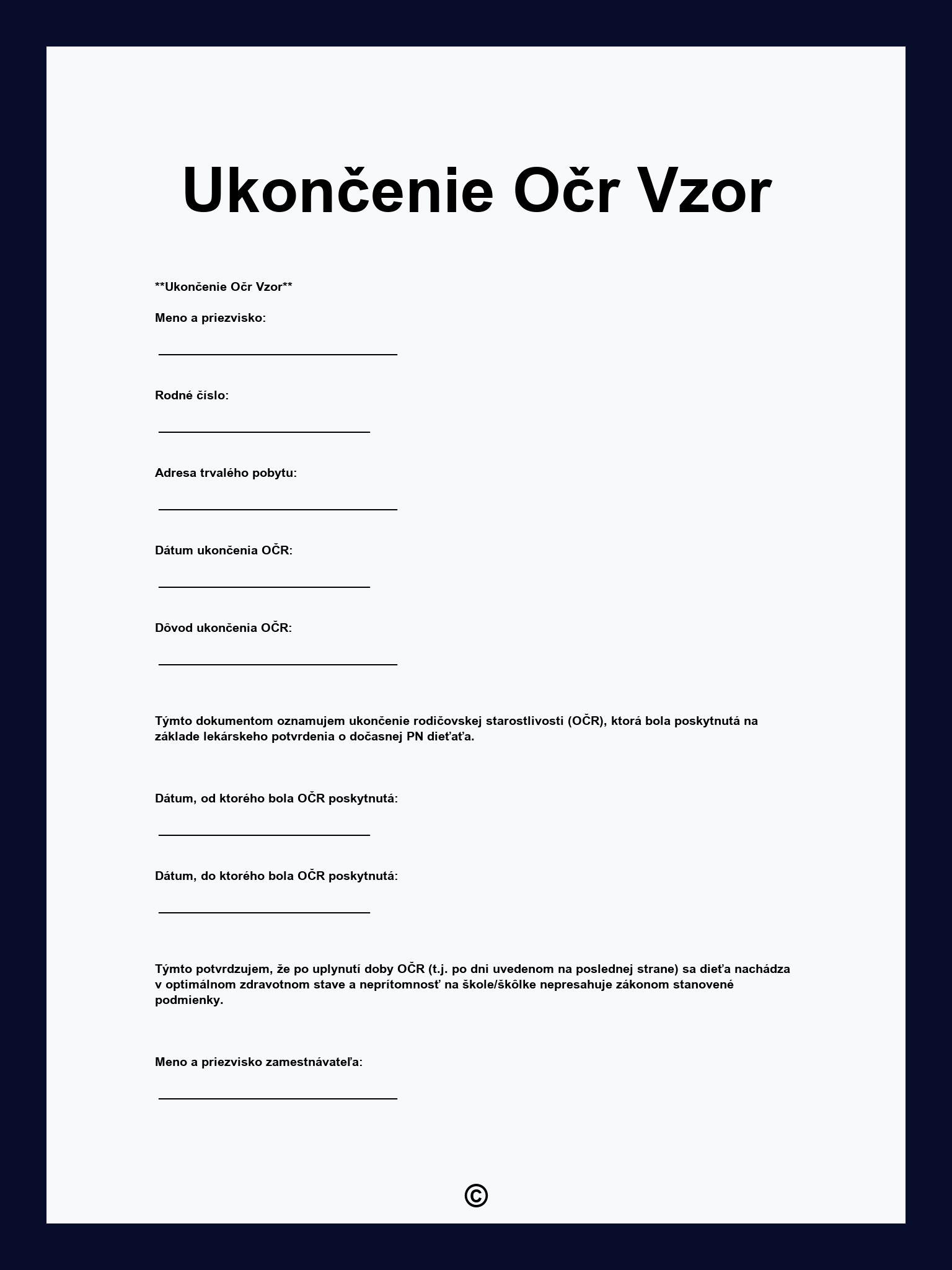 Ukončenie Očr Vzor