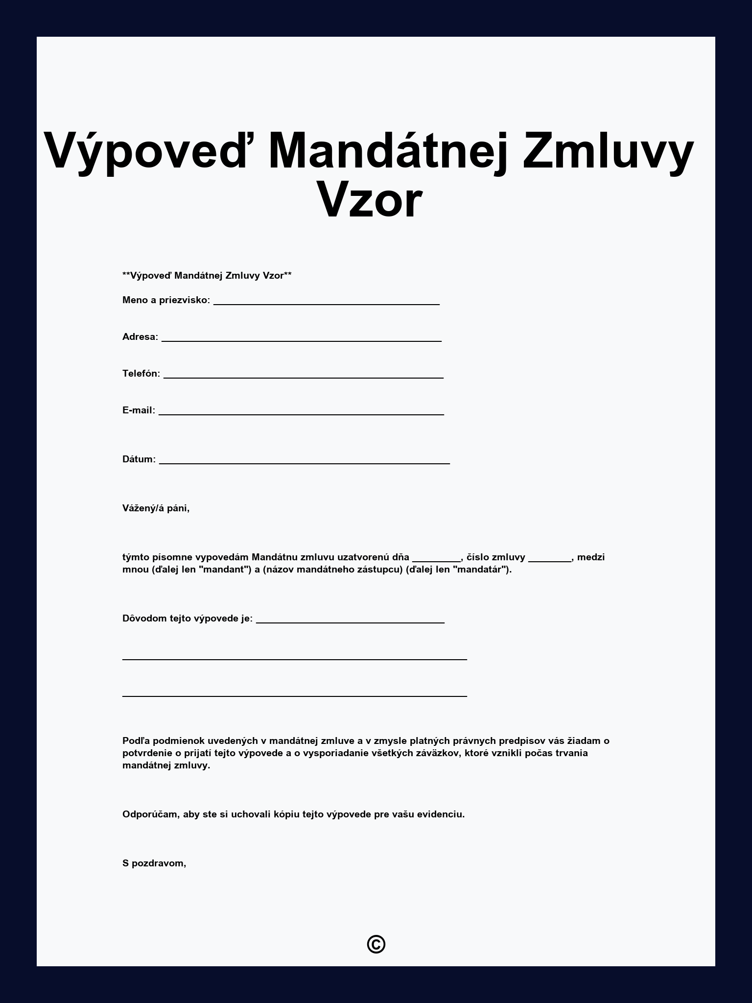 Výpoveď Mandátnej Zmluvy Vzor