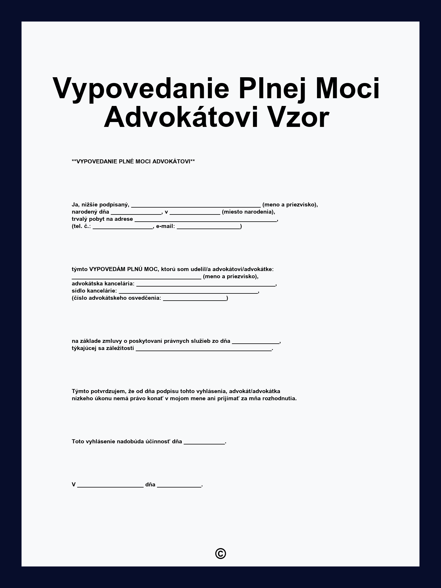 Vypovedanie Plnej Moci Advokátovi Vzor