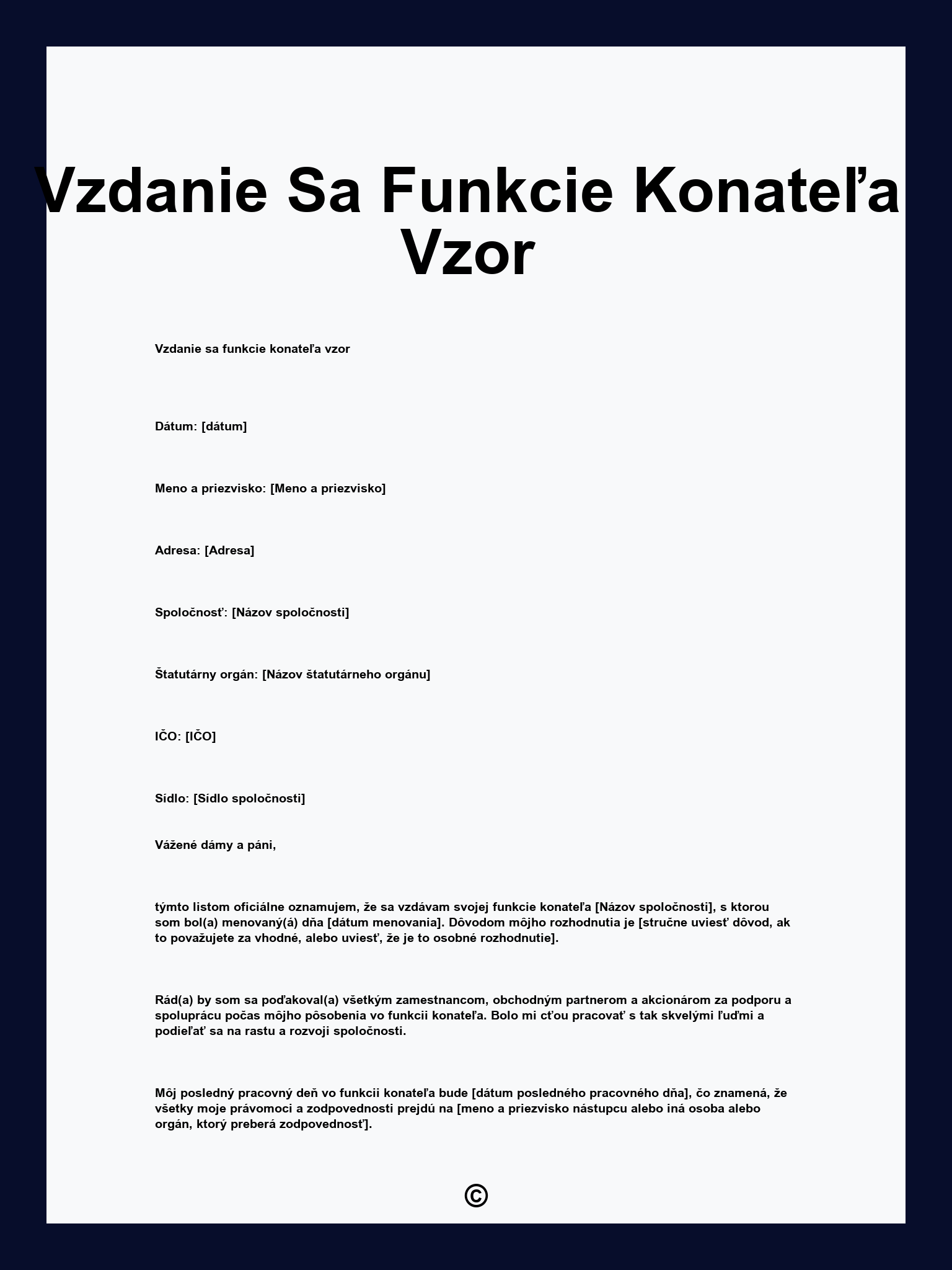 Vzdanie Sa Funkcie Konateľa Vzor