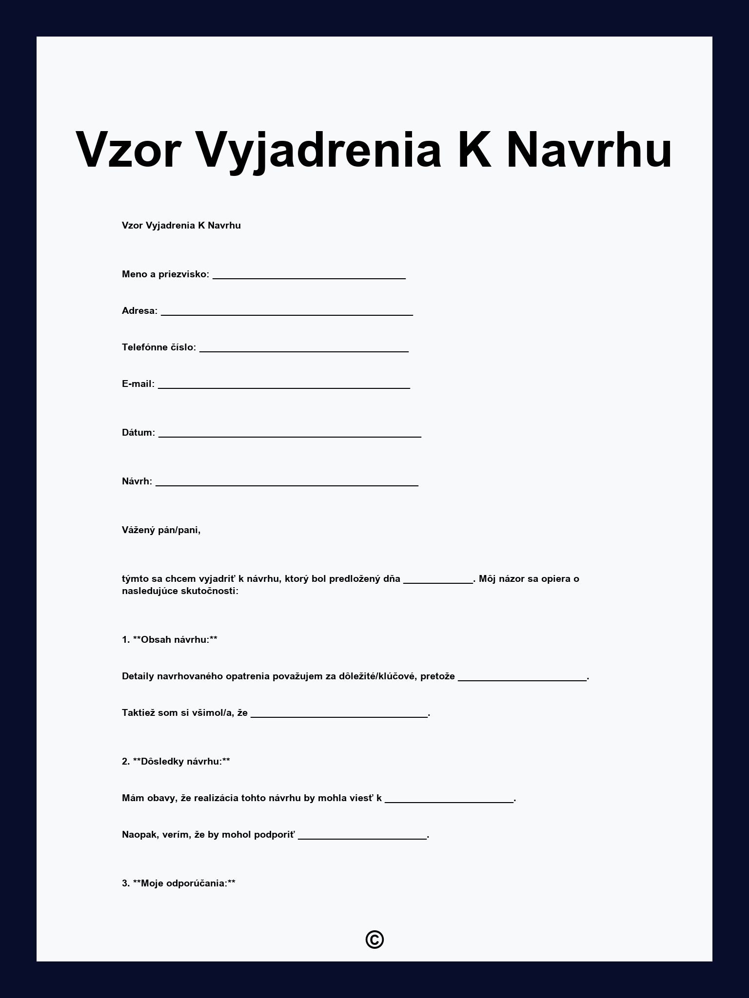 Vzor Vyjadrenia K Navrhu