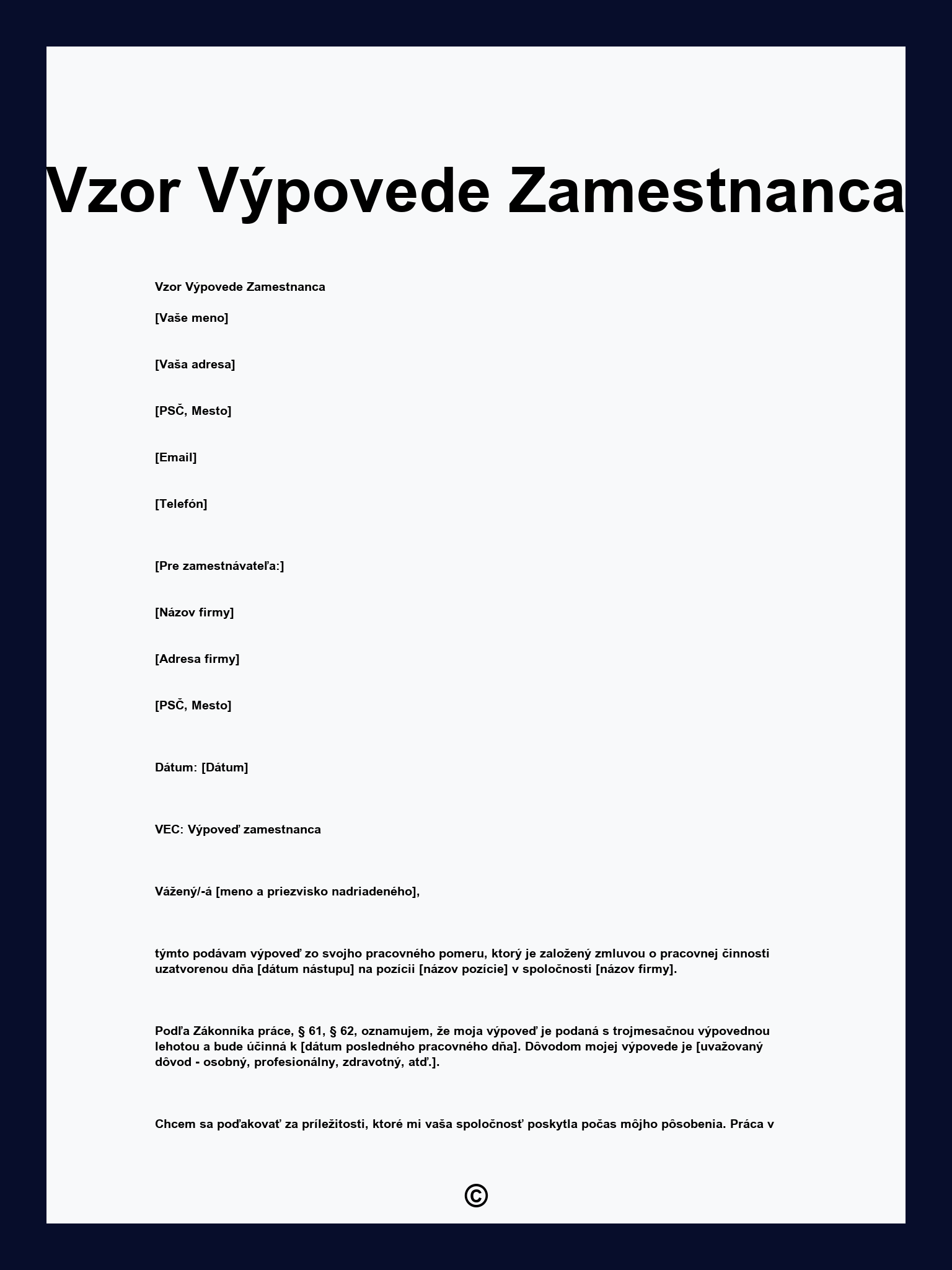 Vzor Výpovede Zamestnanca
