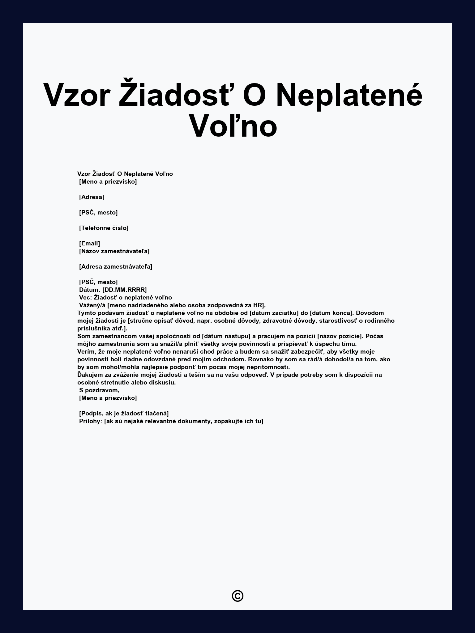 Vzor Žiadosť O Neplatené Voľno