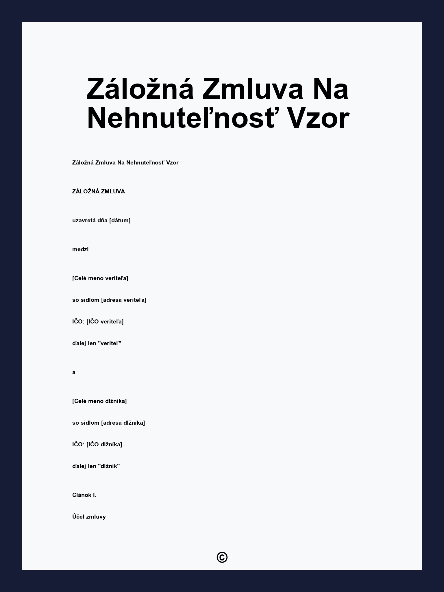 Záložná Zmluva Na Nehnuteľnosť Vzor