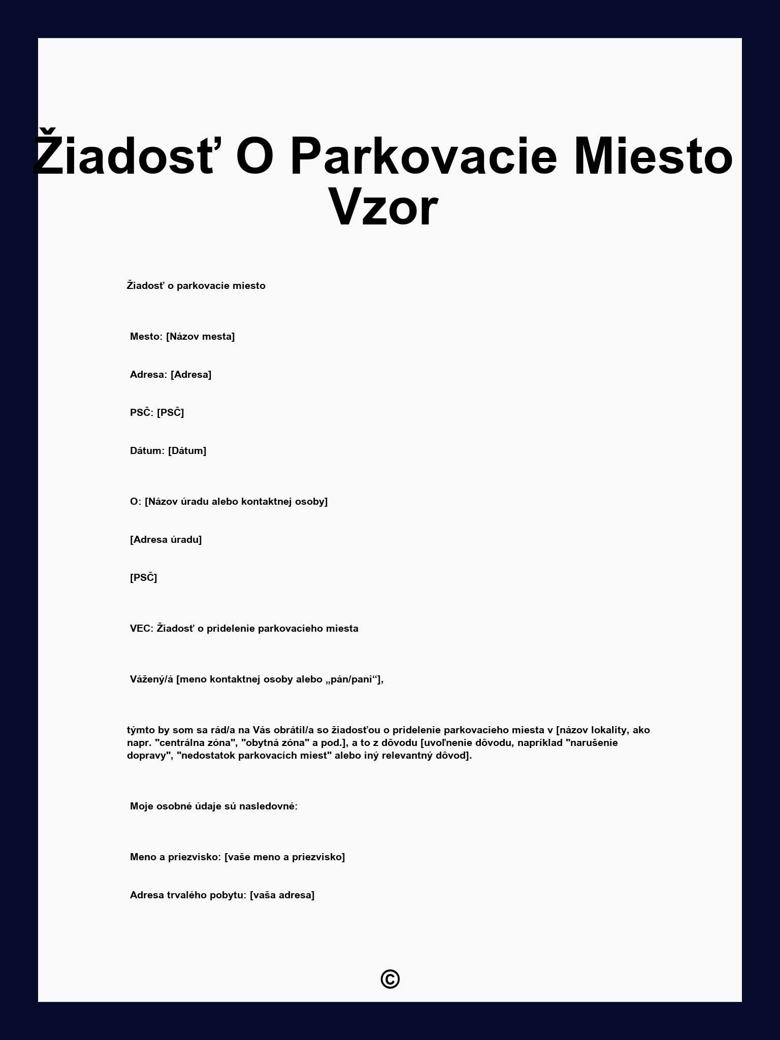 Žiadosť O Parkovacie Miesto Vzor