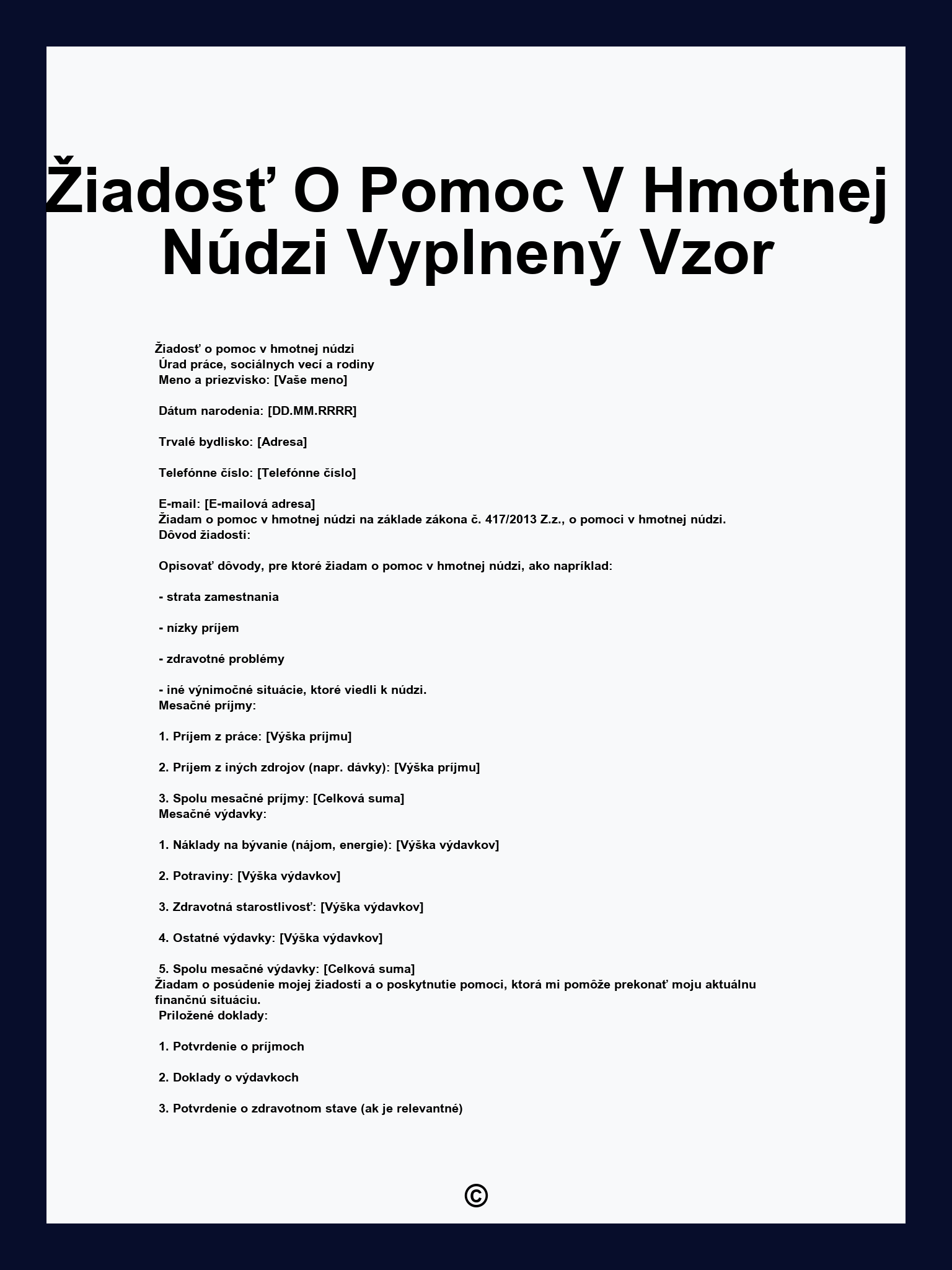 Žiadosť O Pomoc V Hmotnej Núdzi Vyplnený Vzor