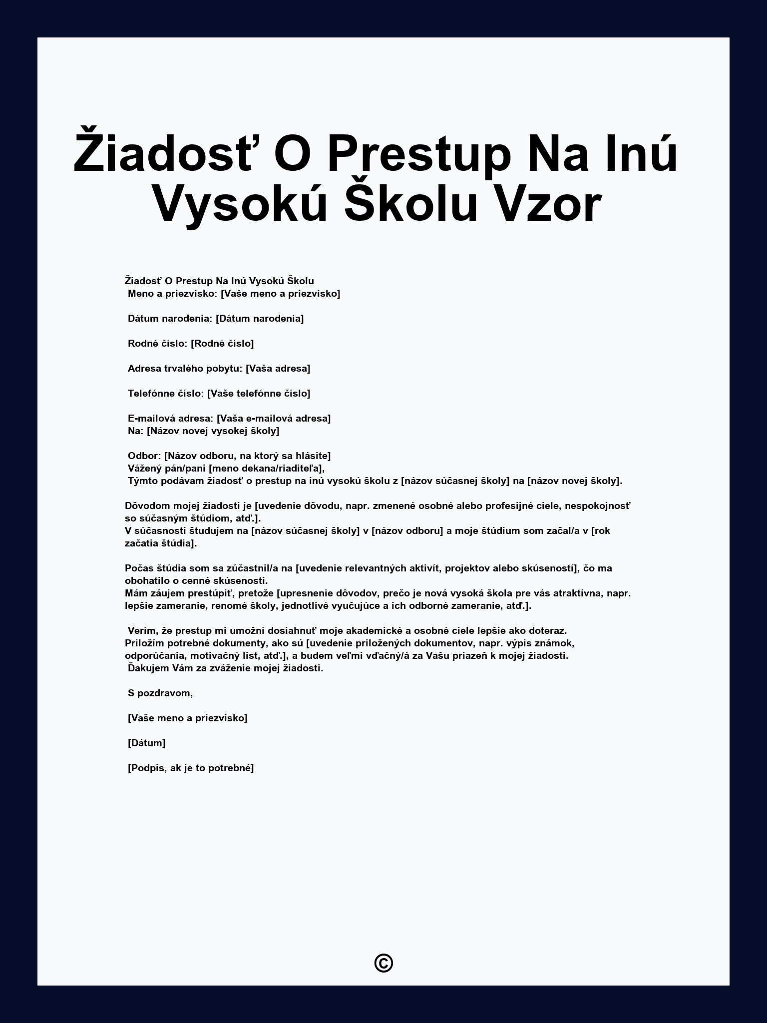 Žiadosť O Prestup Na Inú Vysokú Školu Vzor