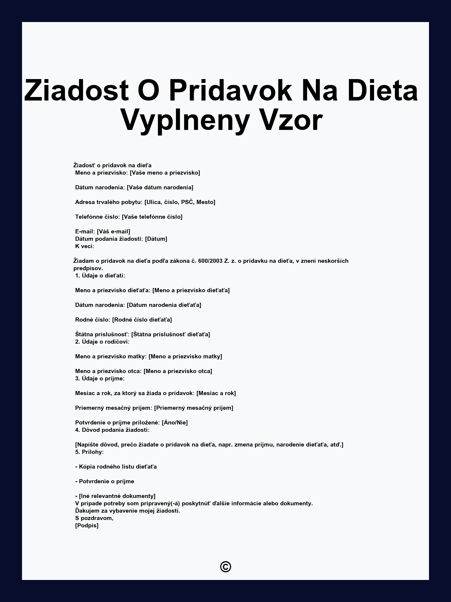 Ziadost O Pridavok Na Dieta Vyplneny Vzor