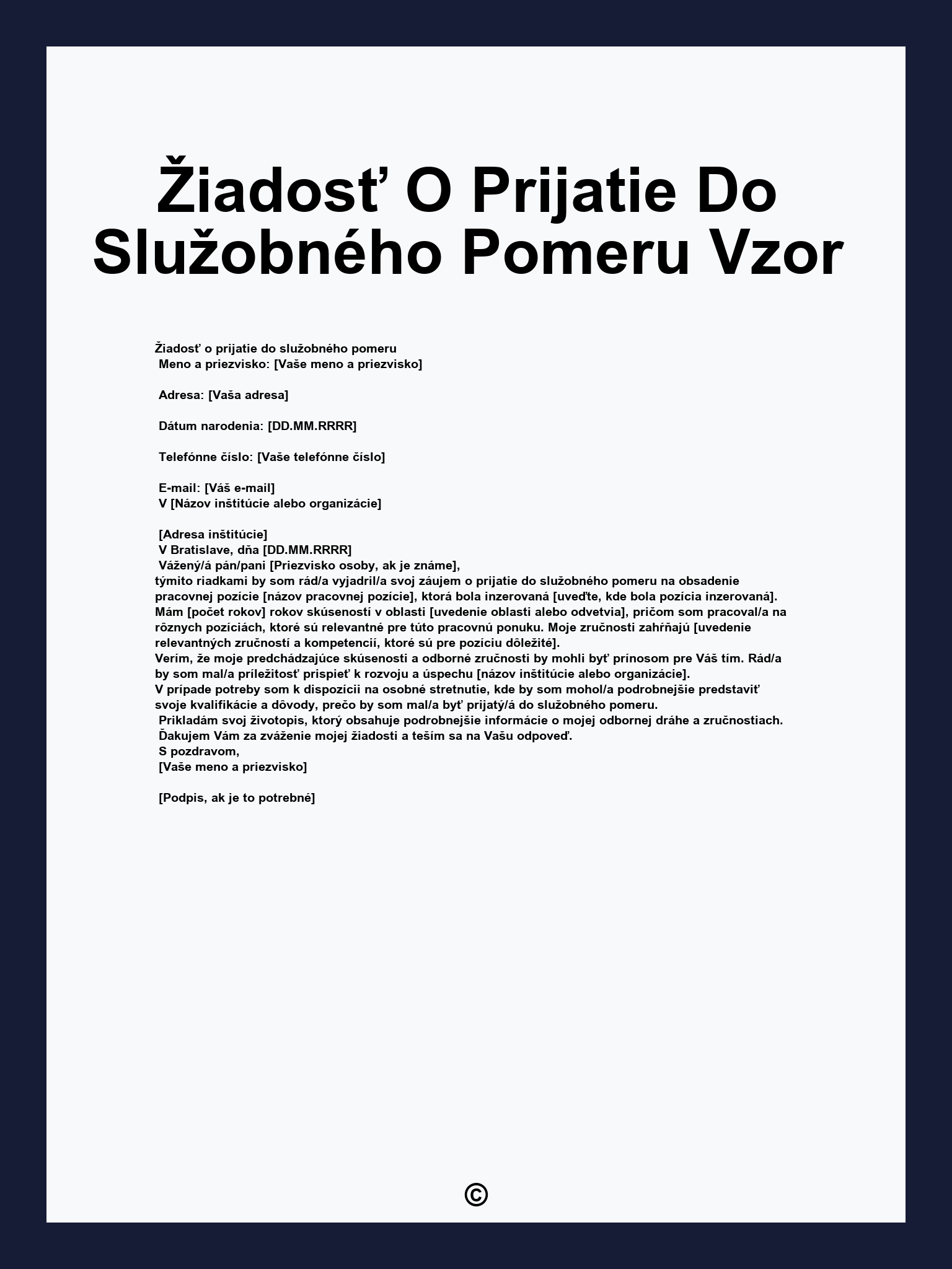 Žiadosť O Prijatie Do Služobného Pomeru Vzor