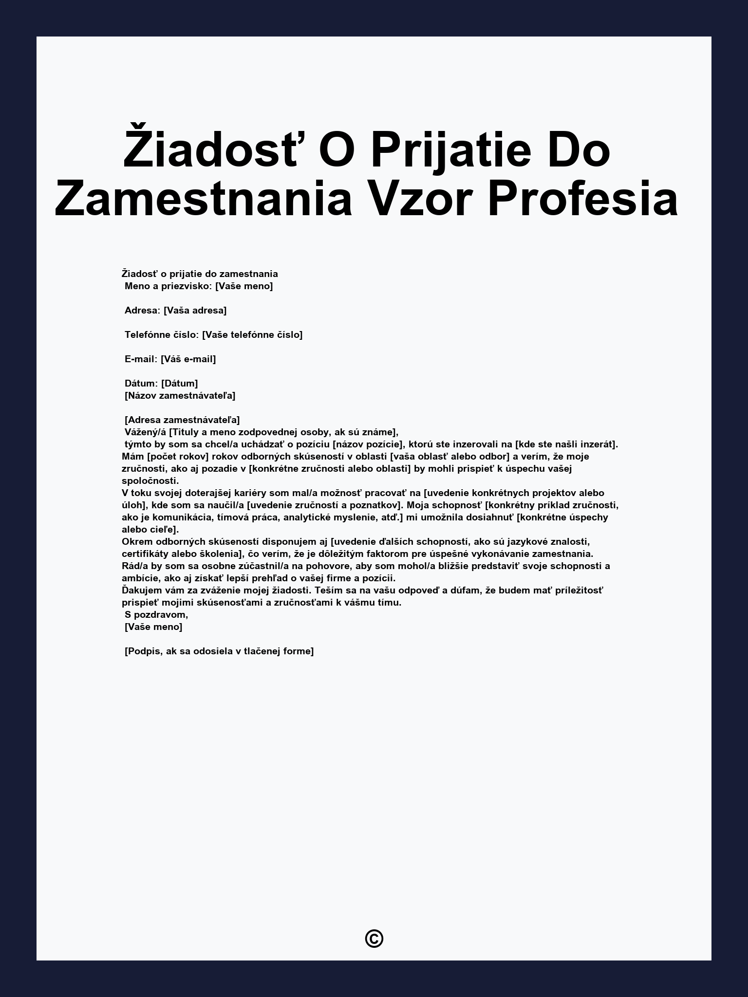 Žiadosť O Prijatie Do Zamestnania Vzor Profesia