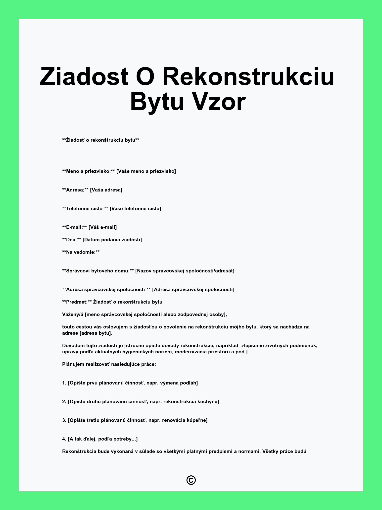 Ziadost O Rekonstrukciu Bytu Vzor