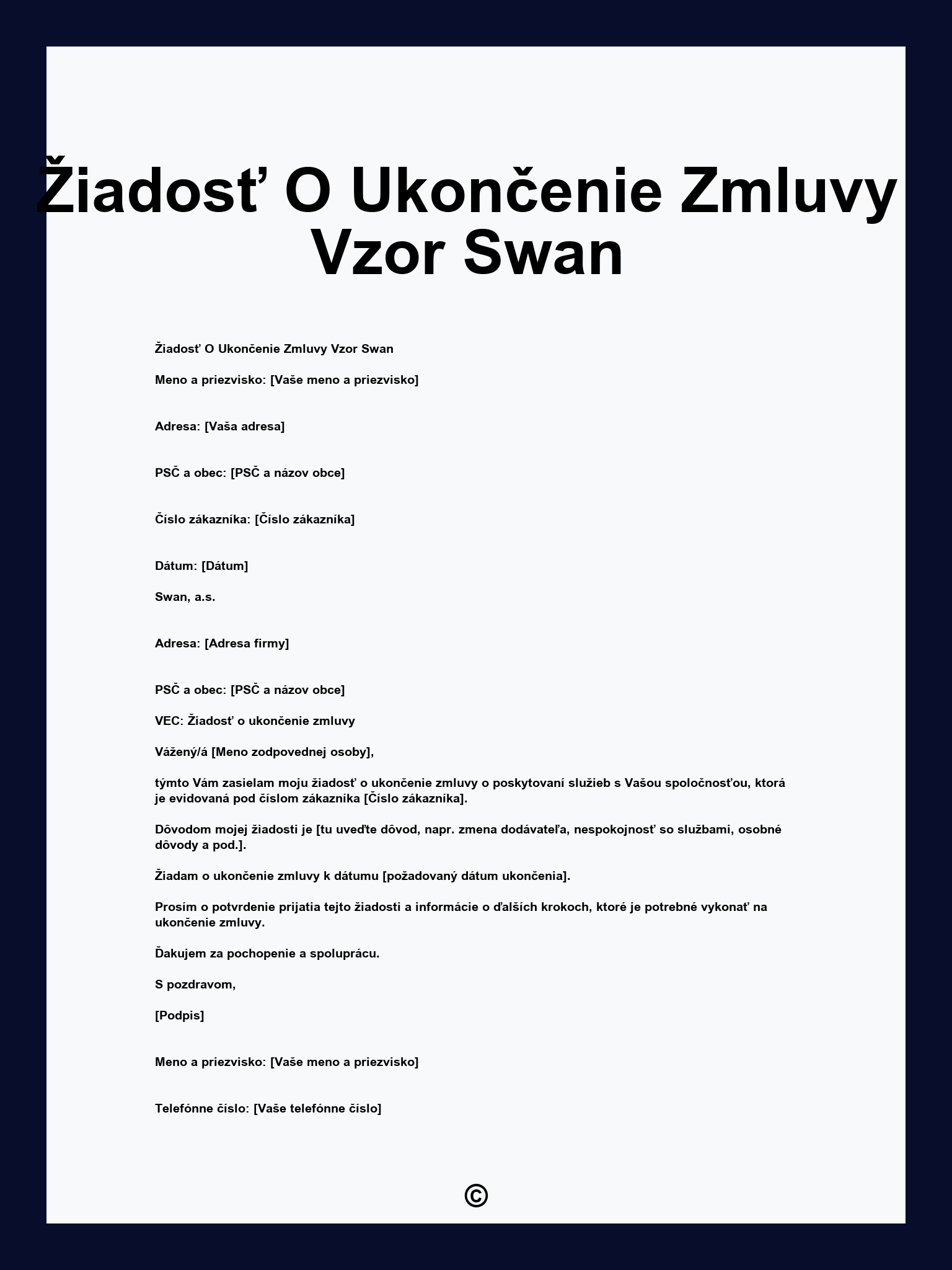 Žiadosť O Ukončenie Zmluvy Vzor Swan