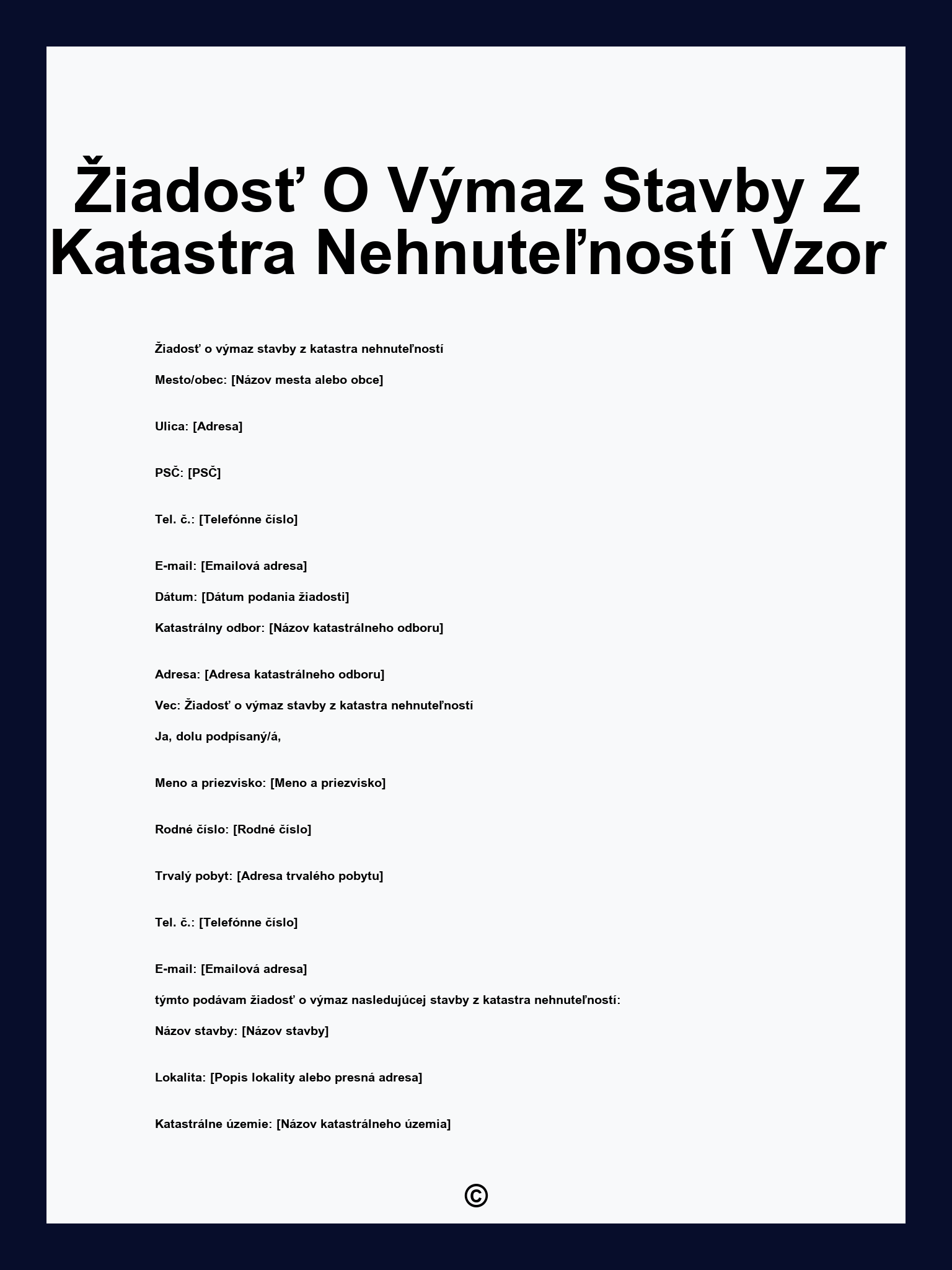 Žiadosť O Výmaz Stavby Z Katastra Nehnuteľností Vzor