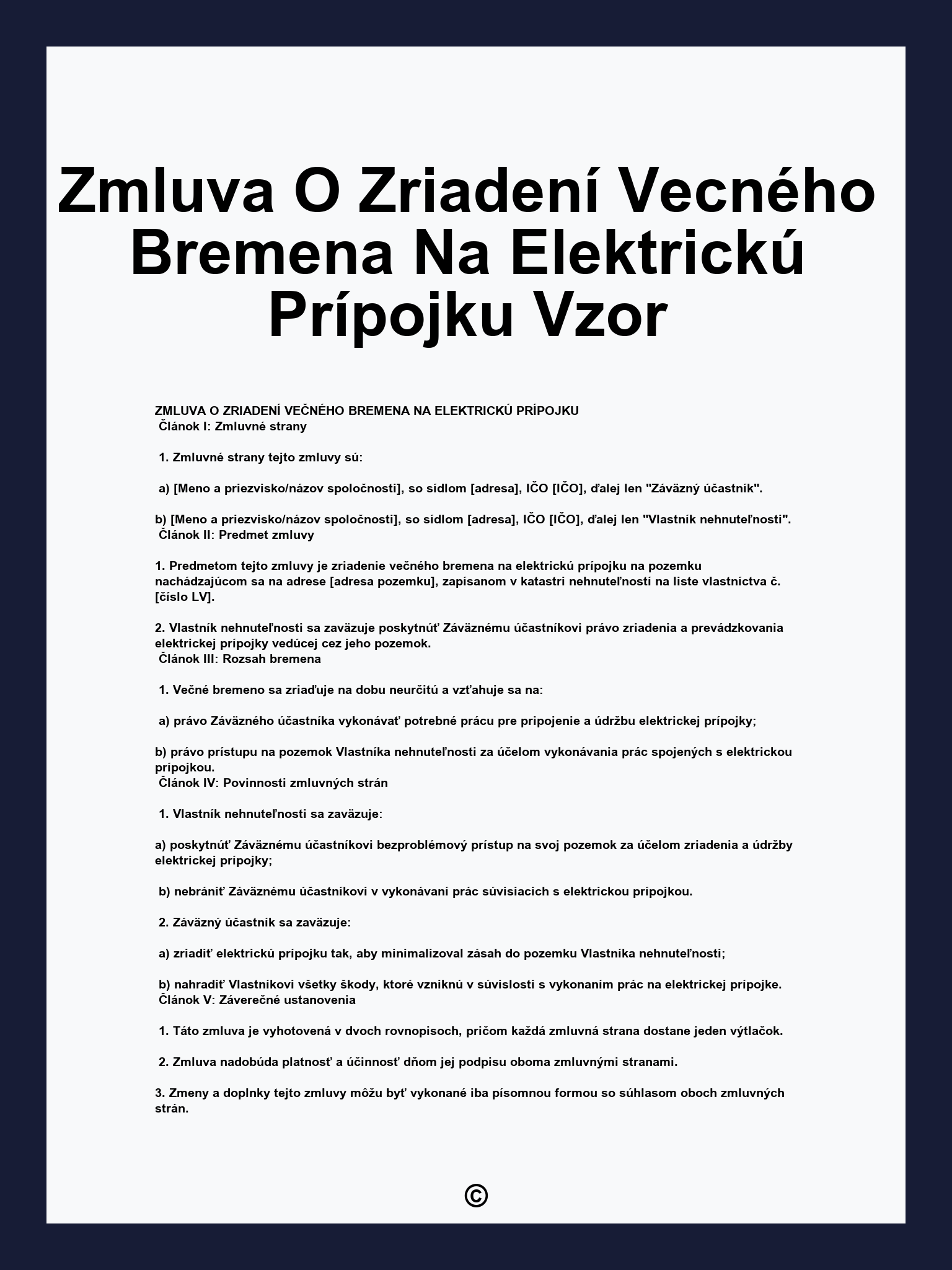 Zmluva O Zriadení Vecného Bremena Na Elektrickú Prípojku Vzor
